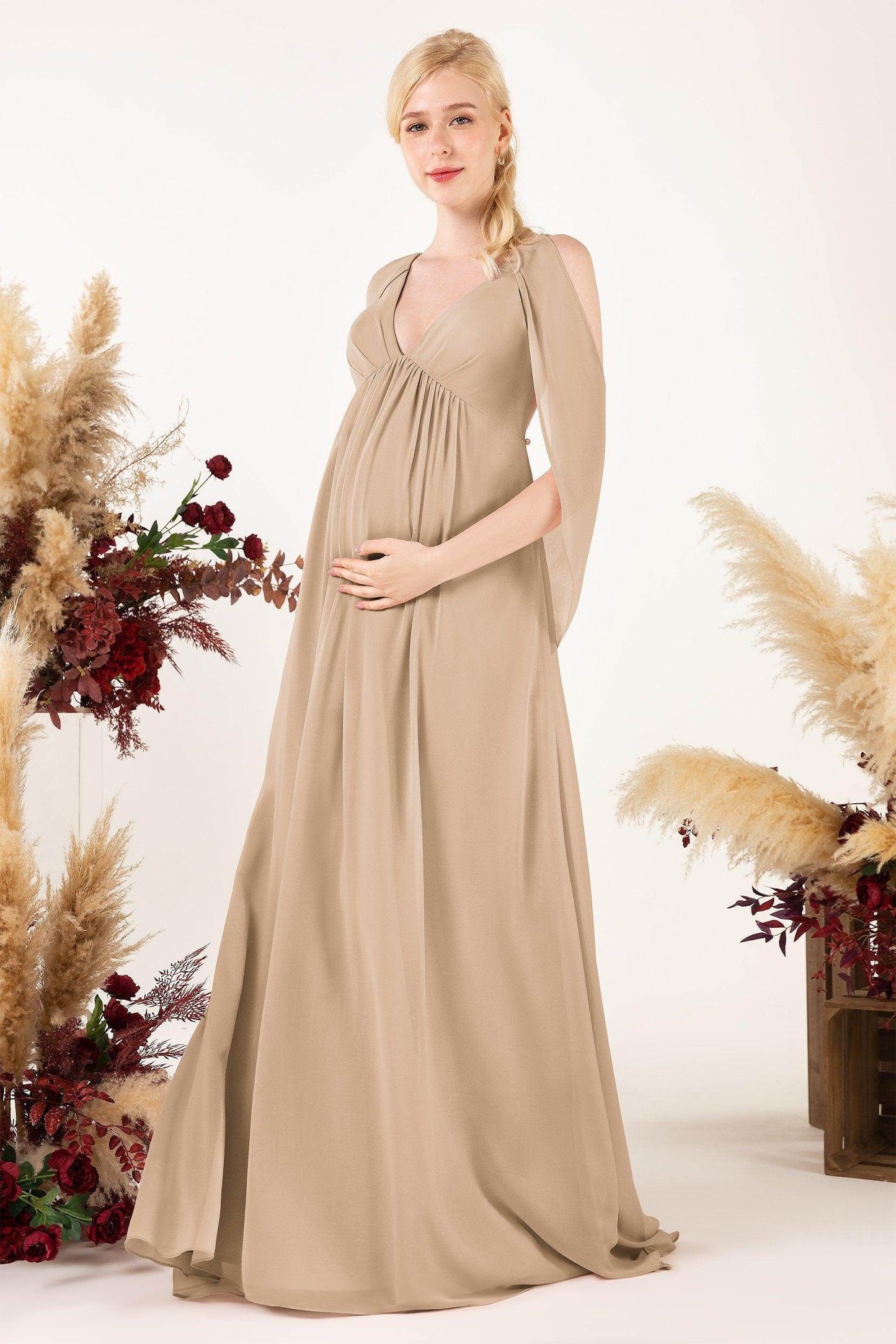 A-Line Sweep-Brush Train Chiffon Bridesmaid Dress CB0458M - COCOMELODY