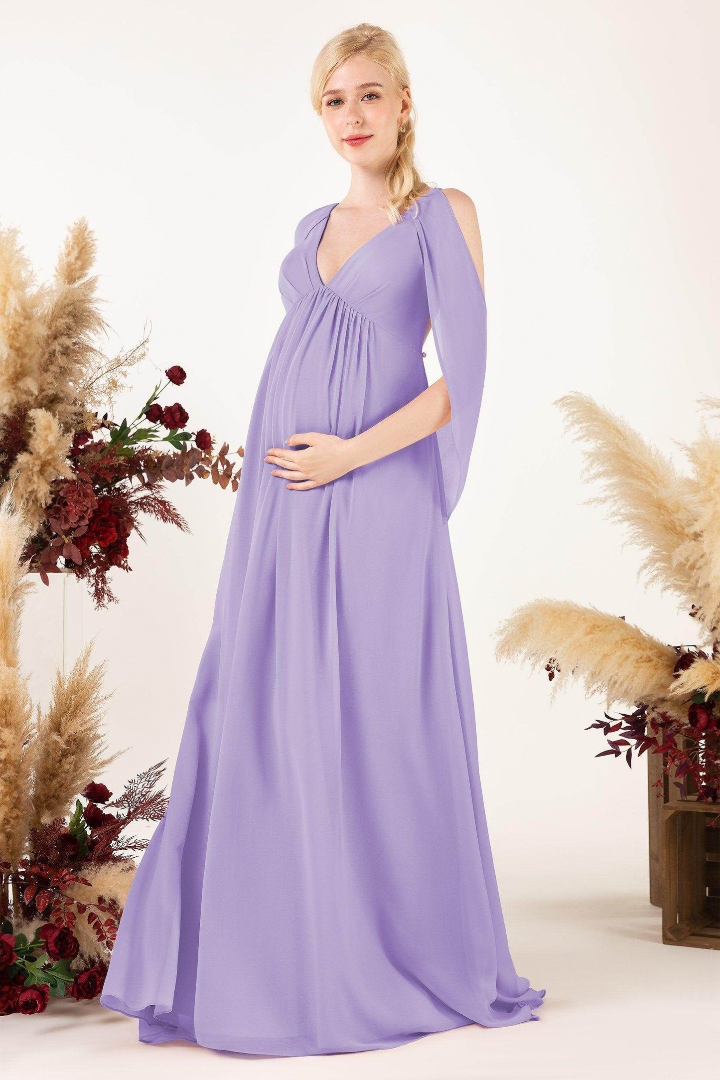 A-Line Sweep-Brush Train Chiffon Bridesmaid Dress CB0458M - COCOMELODY