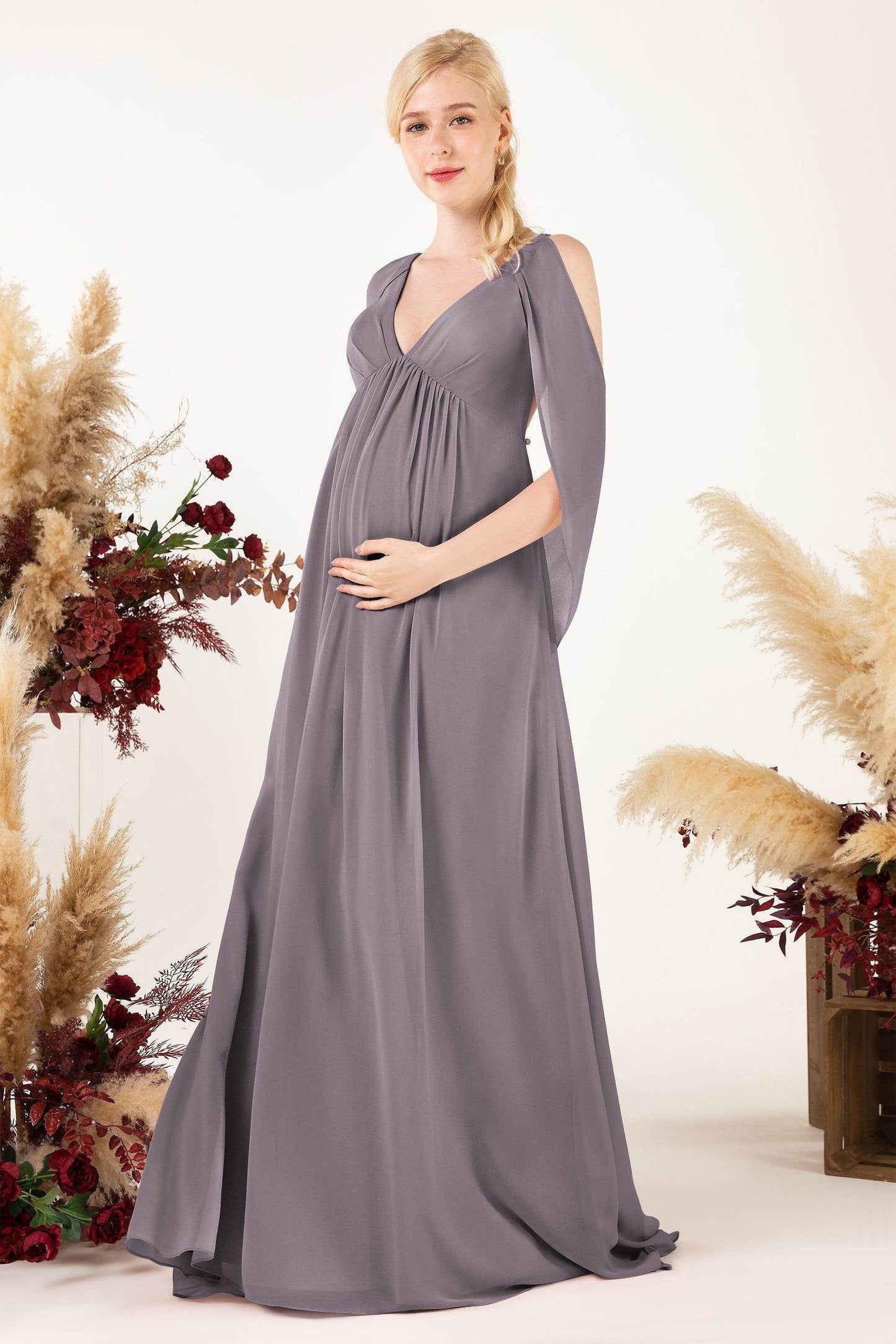A-Line Sweep-Brush Train Chiffon Bridesmaid Dress CB0458M - COCOMELODY