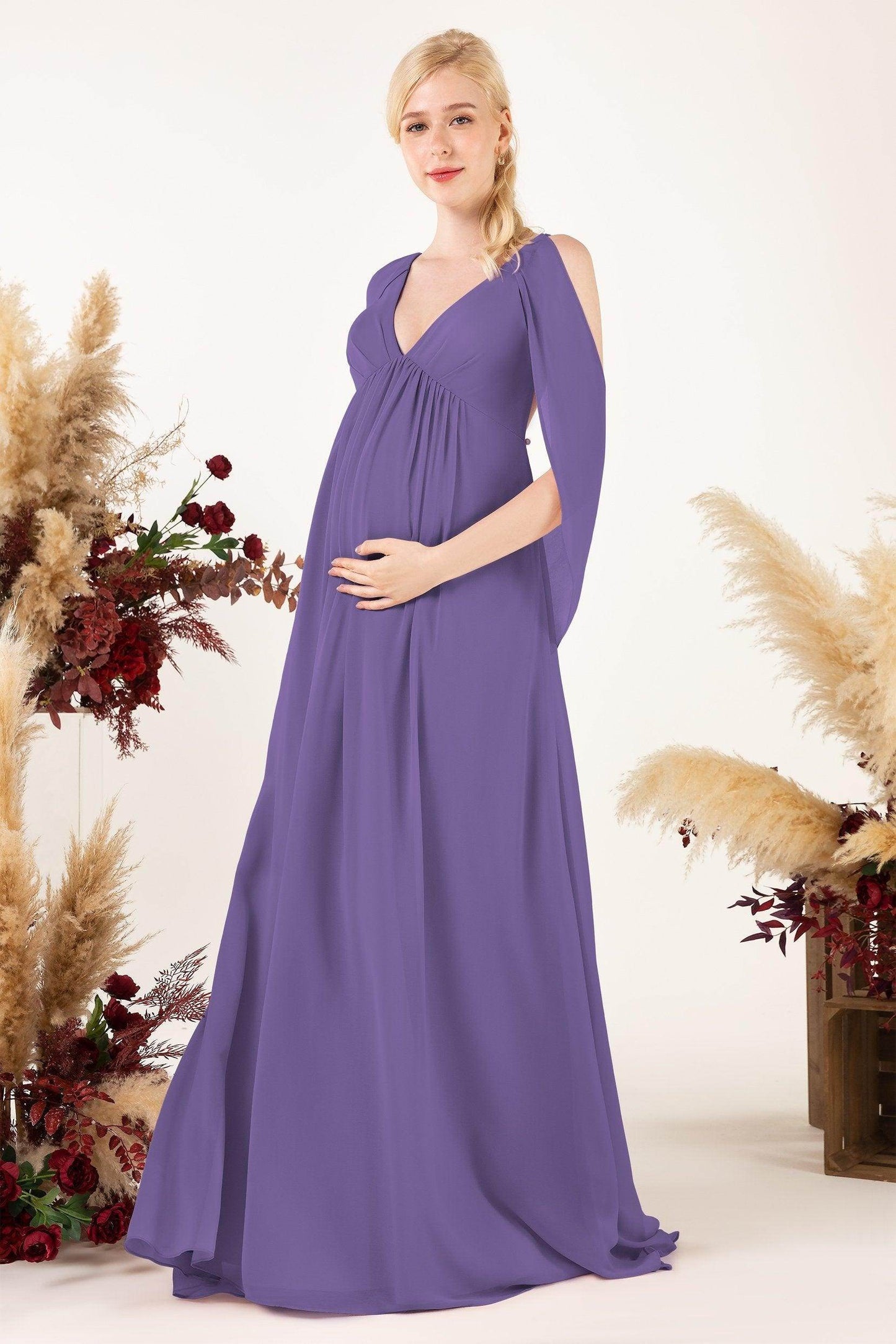 A-Line Sweep-Brush Train Chiffon Bridesmaid Dress CB0458M - COCOMELODY