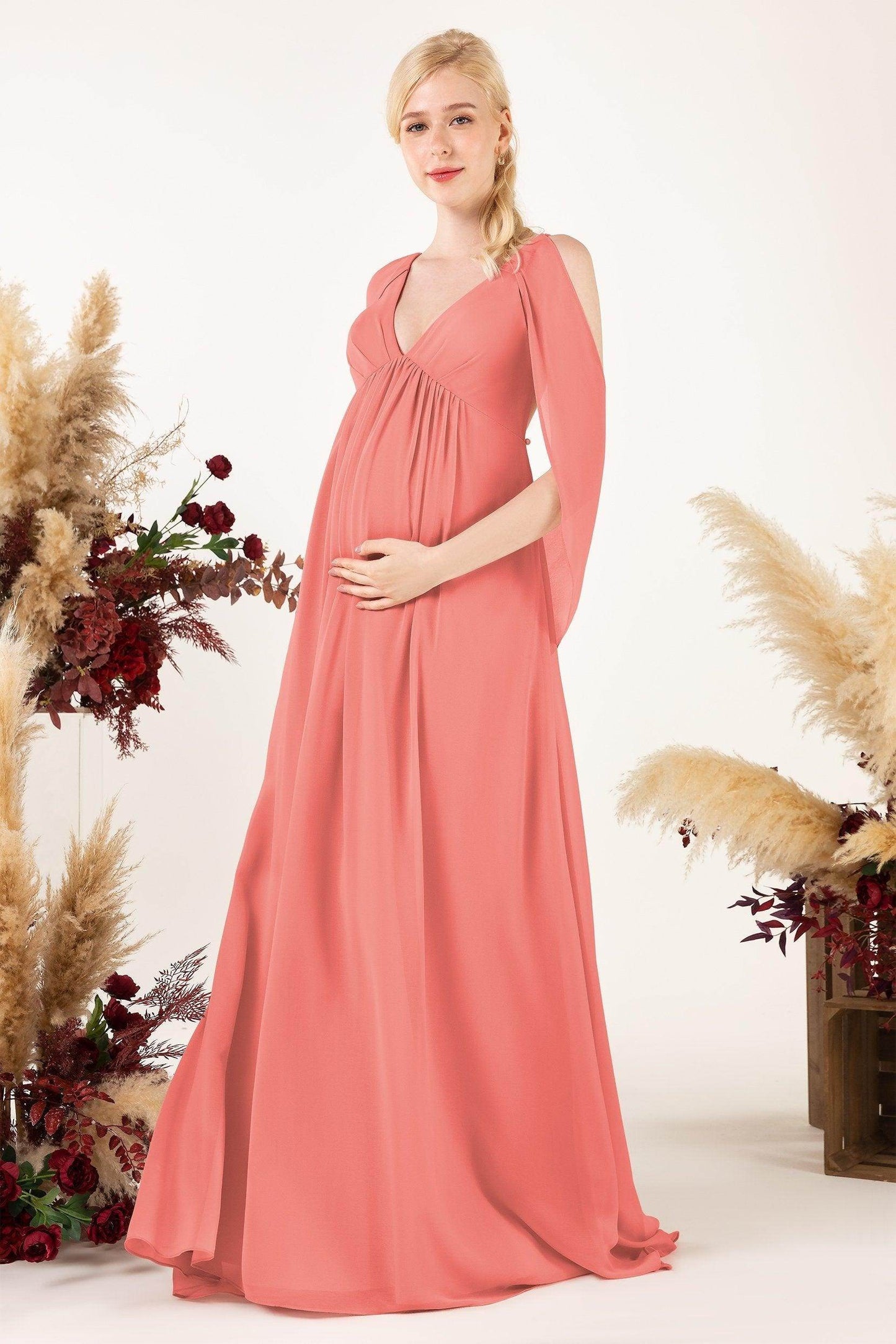 A-Line Sweep-Brush Train Chiffon Bridesmaid Dress CB0458M - COCOMELODY