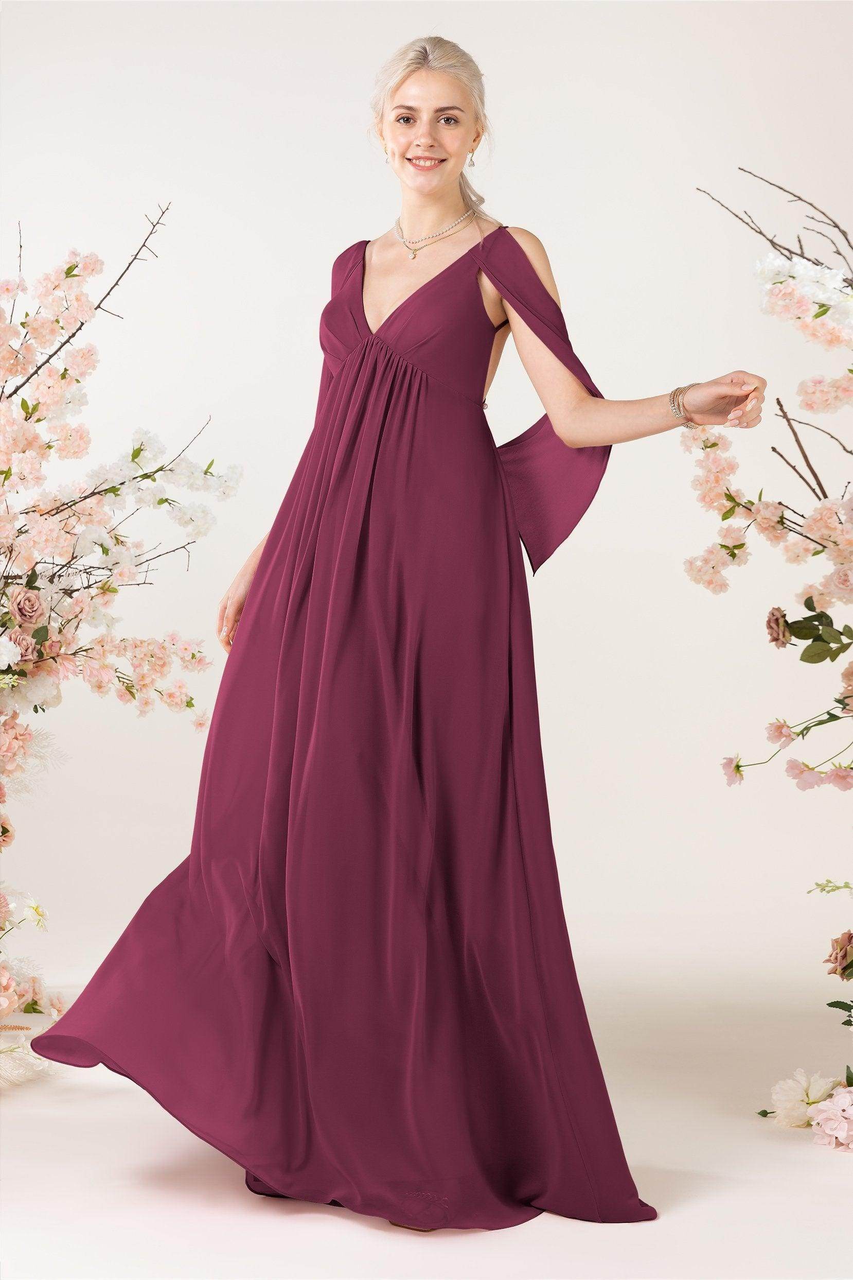 A-Line Sweep-Brush Train Chiffon Bridesmaid Dress CB0458 - COCOMELODY