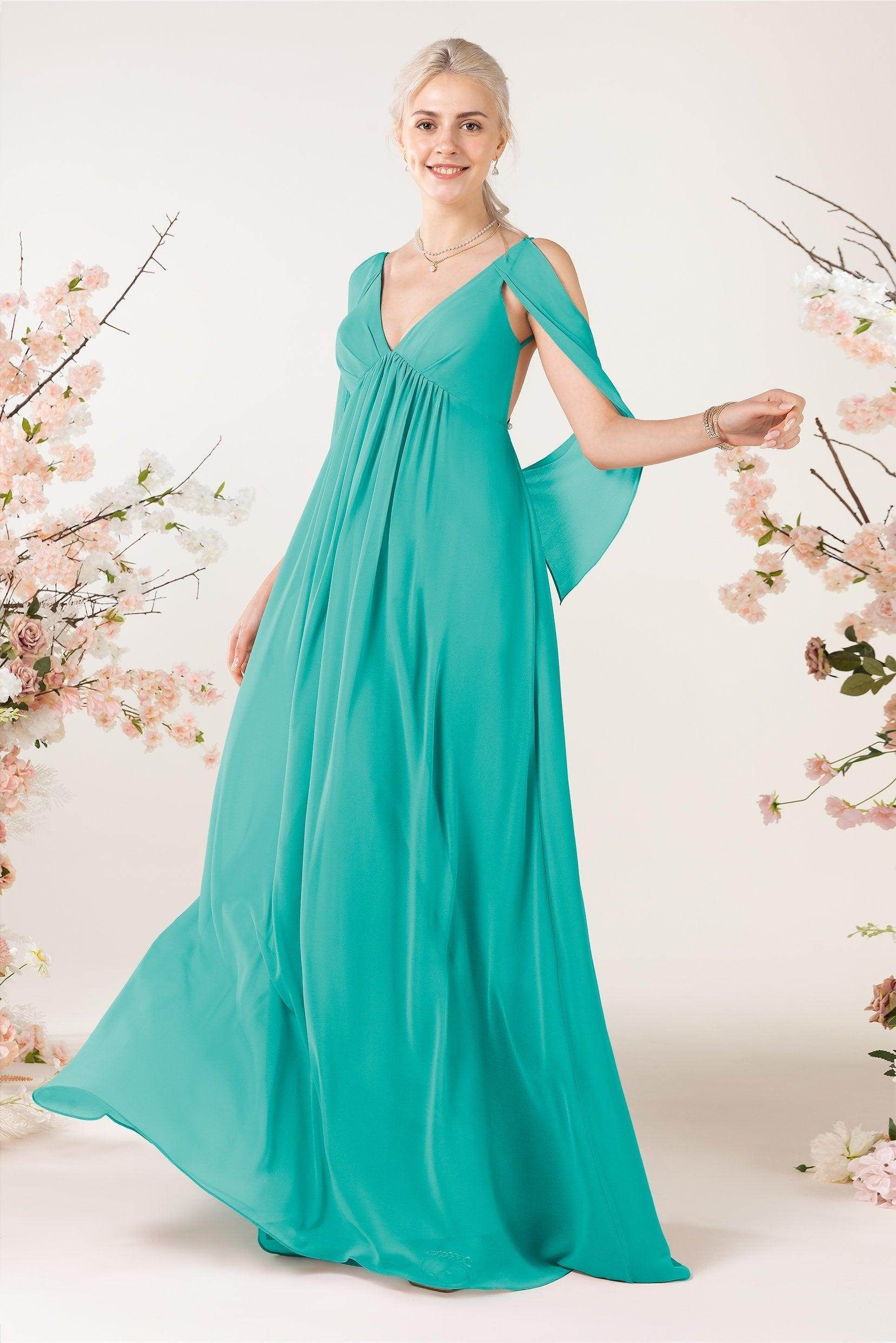 A-Line Sweep-Brush Train Chiffon Bridesmaid Dress CB0458 - COCOMELODY