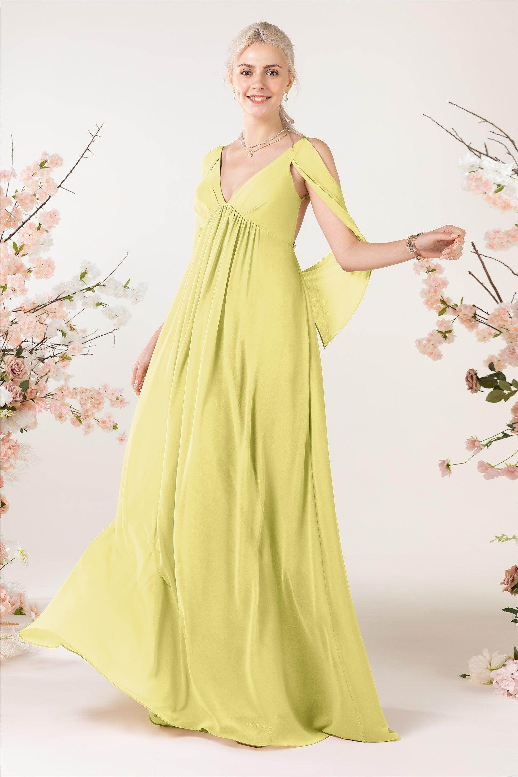 A-Line Sweep-Brush Train Chiffon Bridesmaid Dress CB0458 - COCOMELODY