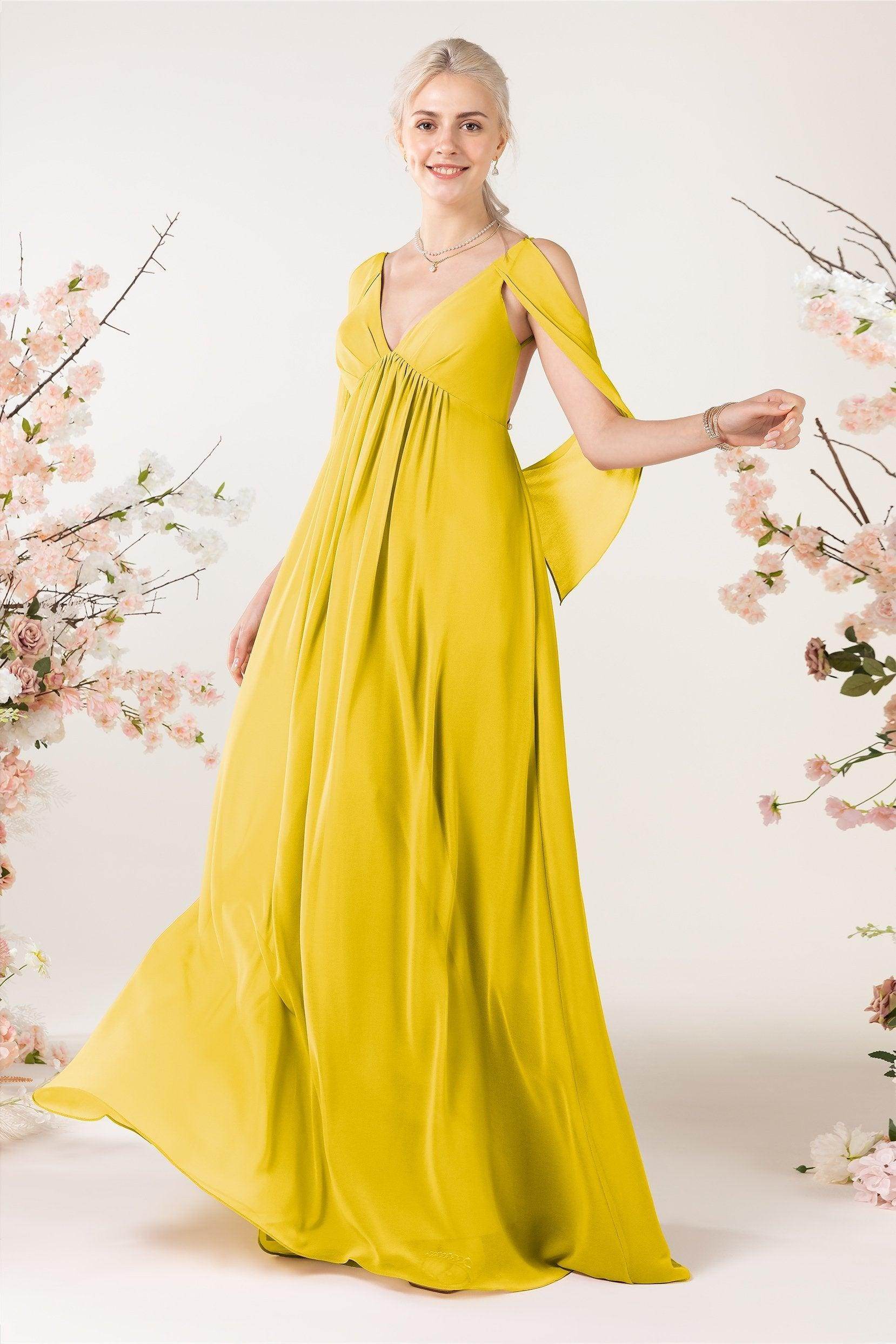 A-Line Sweep-Brush Train Chiffon Bridesmaid Dress CB0458 - COCOMELODY
