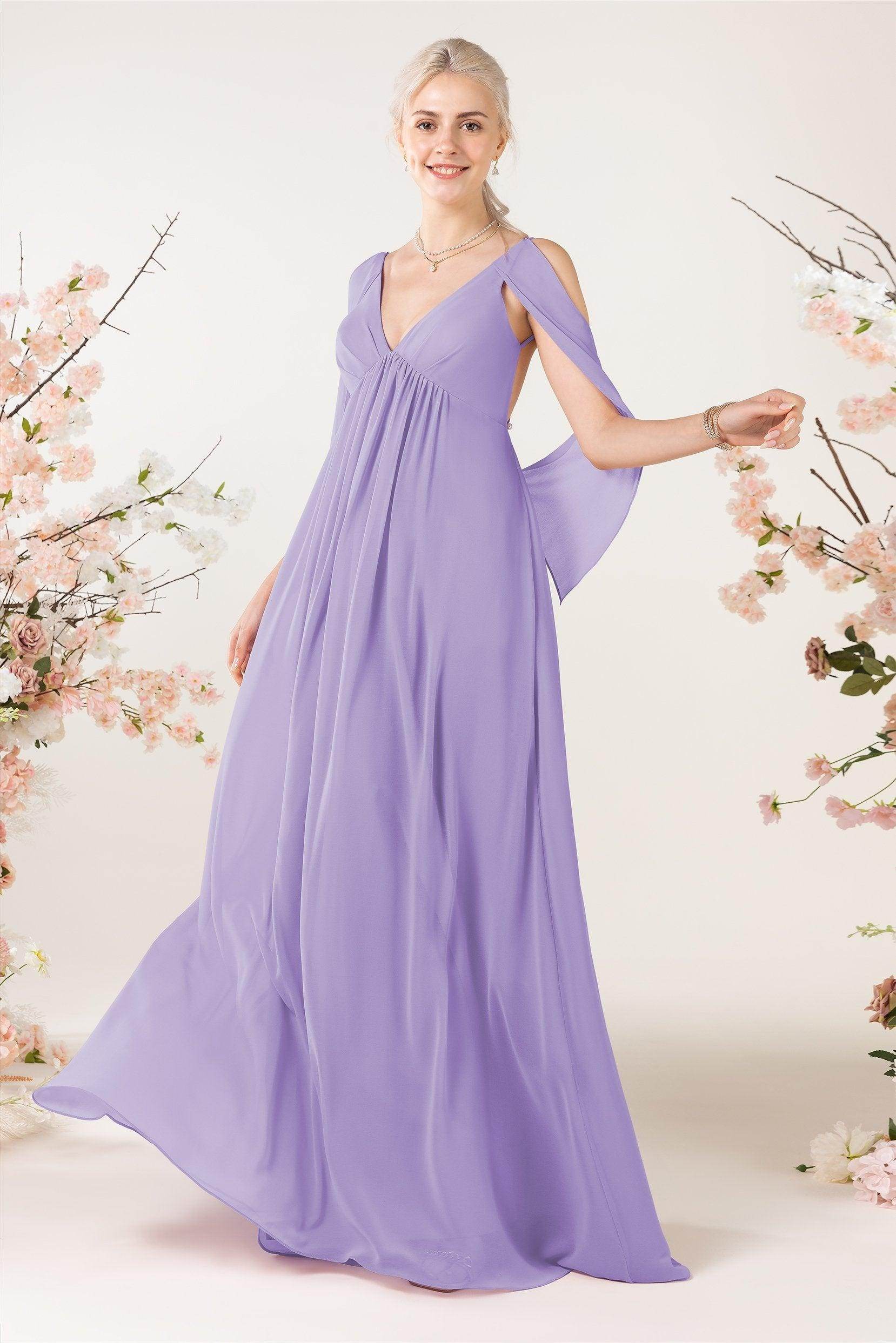 A-Line Sweep-Brush Train Chiffon Bridesmaid Dress CB0458 - COCOMELODY