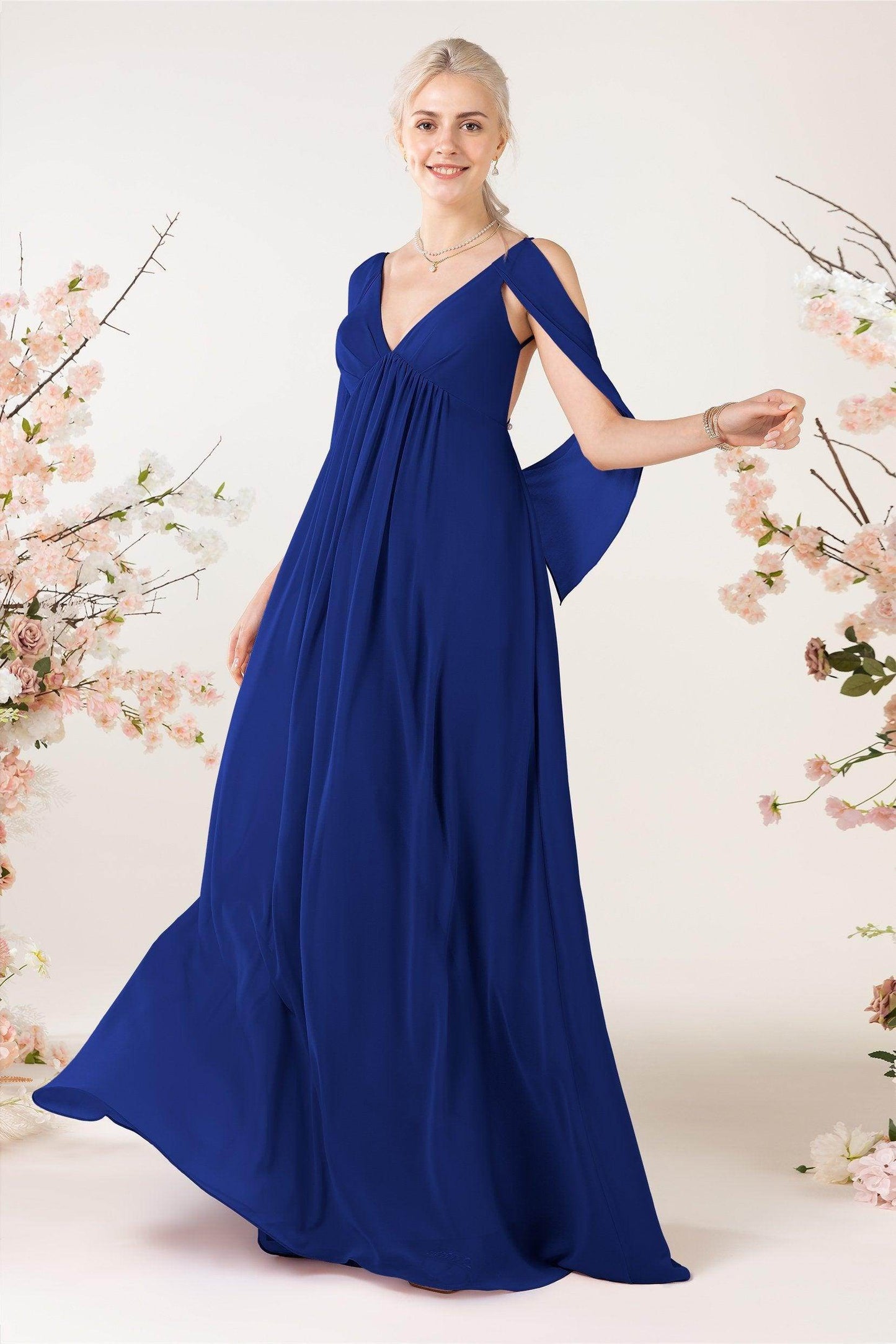 A-Line Sweep-Brush Train Chiffon Bridesmaid Dress CB0458 - COCOMELODY