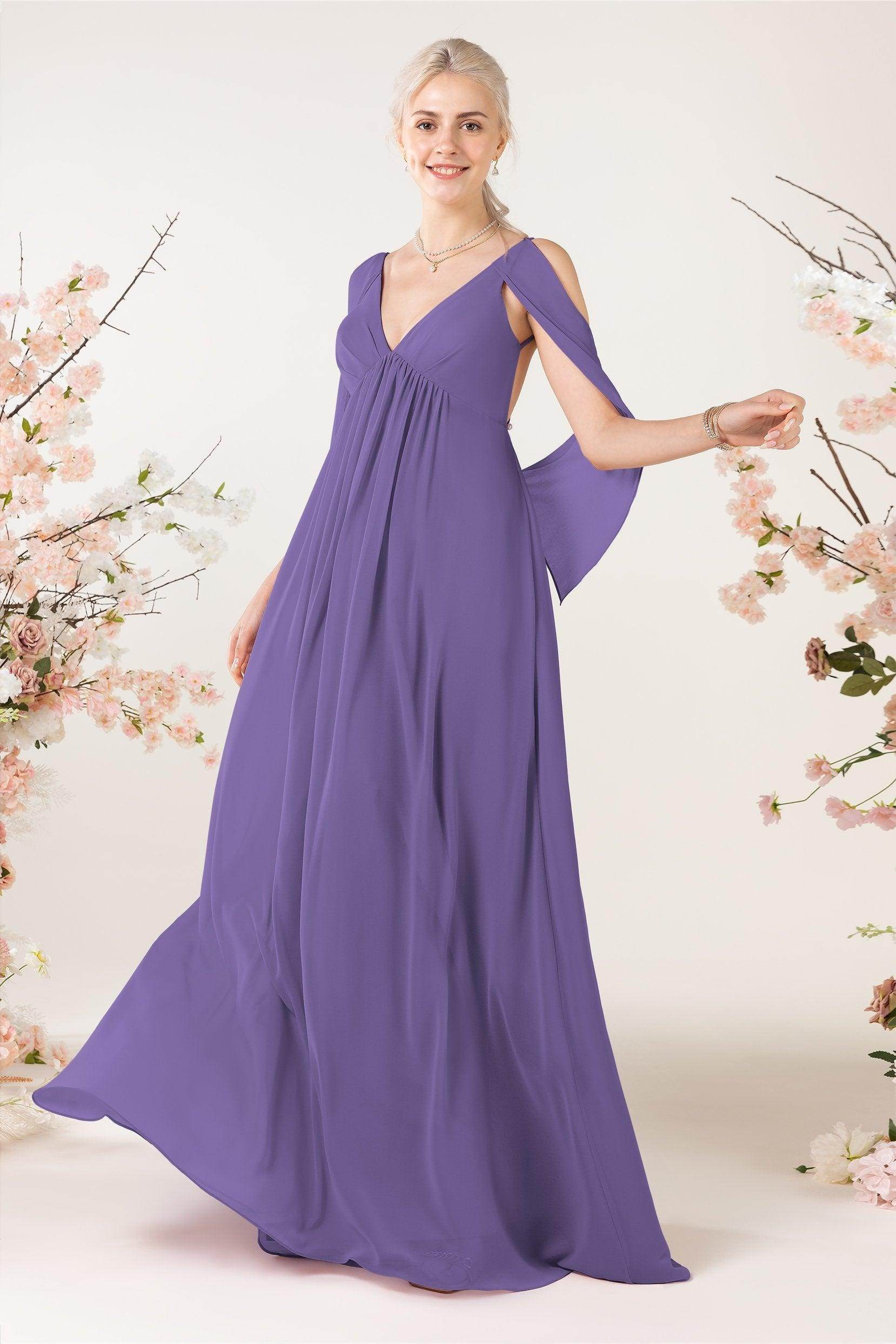 A-Line Sweep-Brush Train Chiffon Bridesmaid Dress CB0458 - COCOMELODY