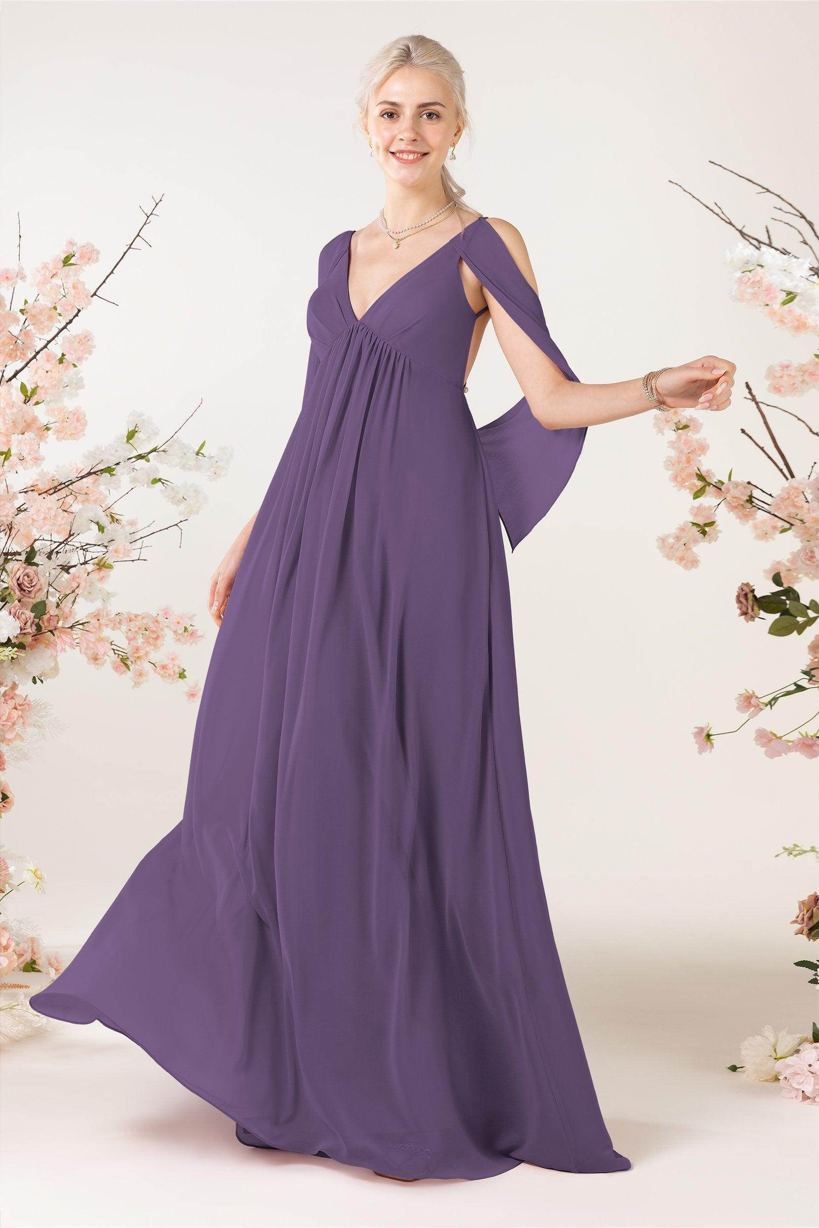 A-Line Sweep-Brush Train Chiffon Bridesmaid Dress CB0458 - COCOMELODY