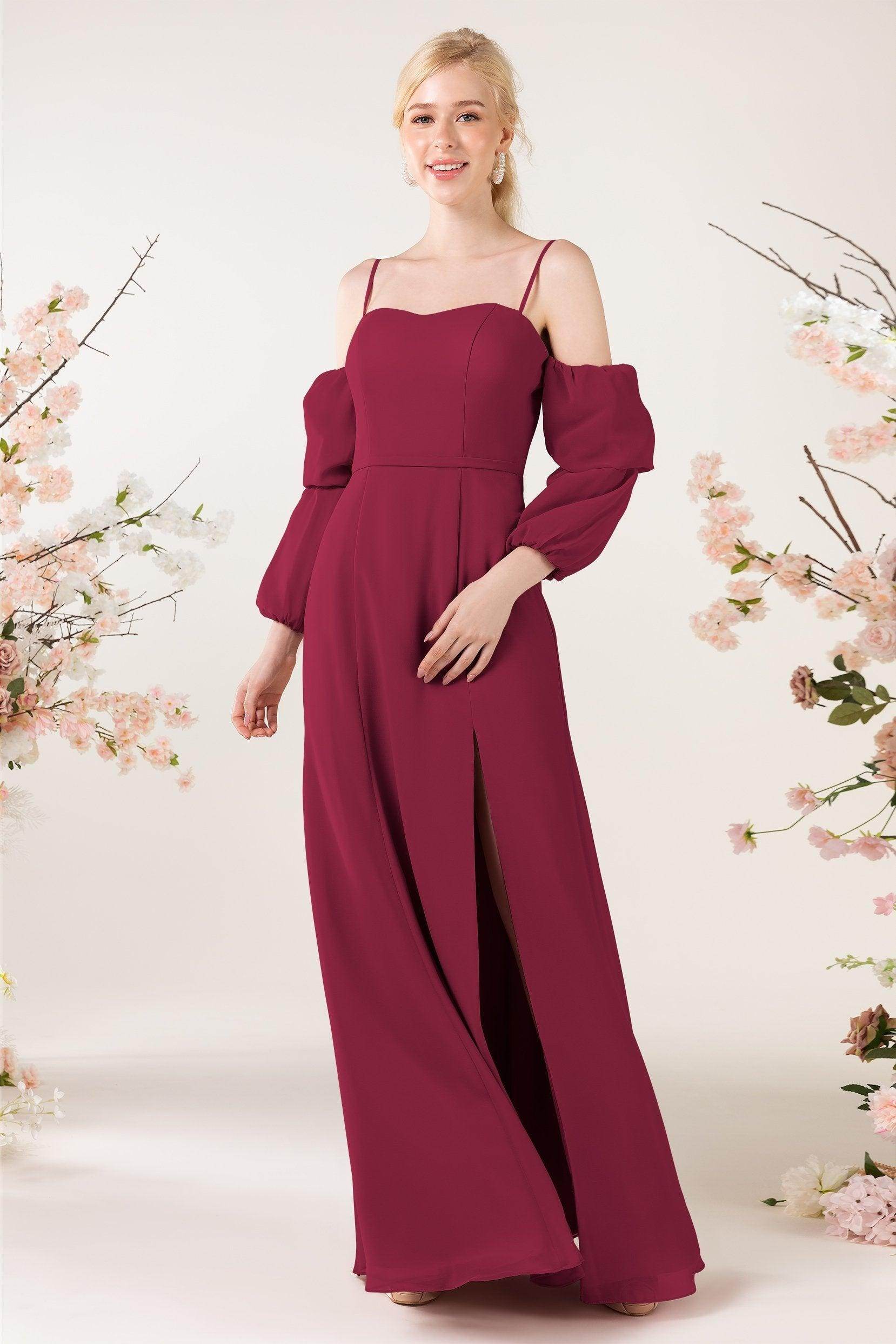 Trumpet Sweep-Brush Train Chiffon Bridesmaid Dress CB0459 - COCOMELODY