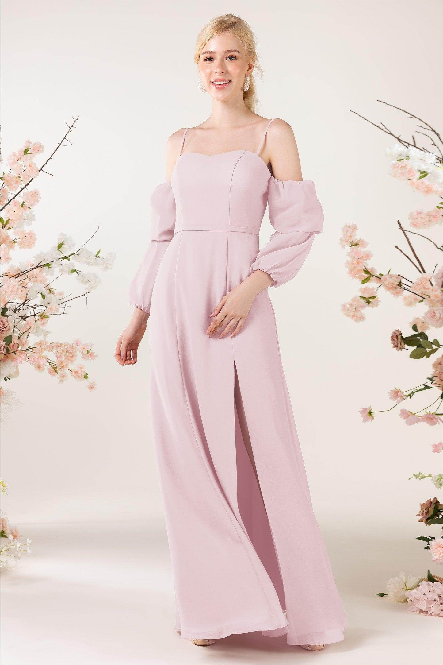 Trumpet Sweep-Brush Train Chiffon Bridesmaid Dress CB0459 - COCOMELODY