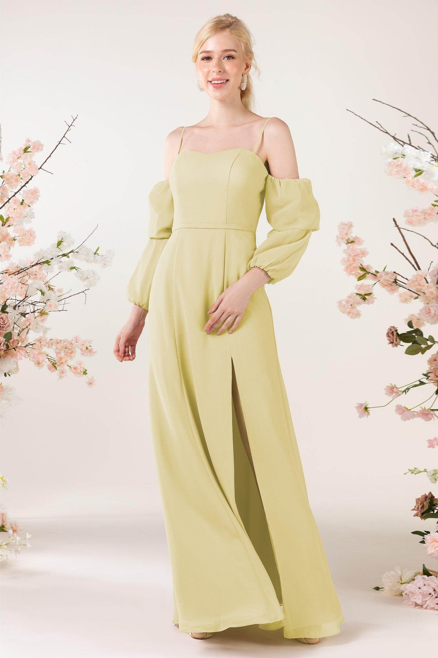 Trumpet Sweep-Brush Train Chiffon Bridesmaid Dress CB0459 - COCOMELODY