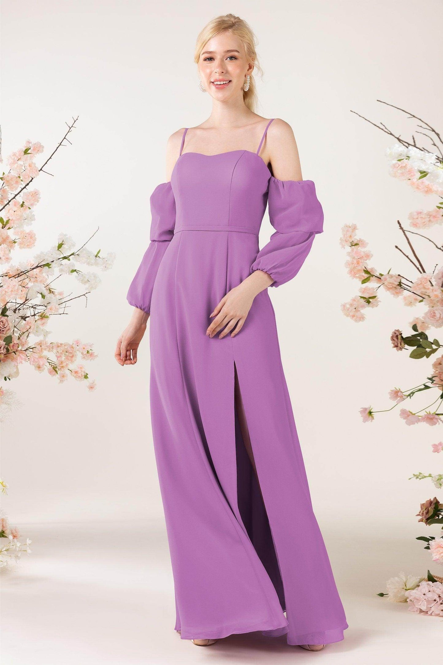 Trumpet Sweep-Brush Train Chiffon Bridesmaid Dress CB0459 - COCOMELODY