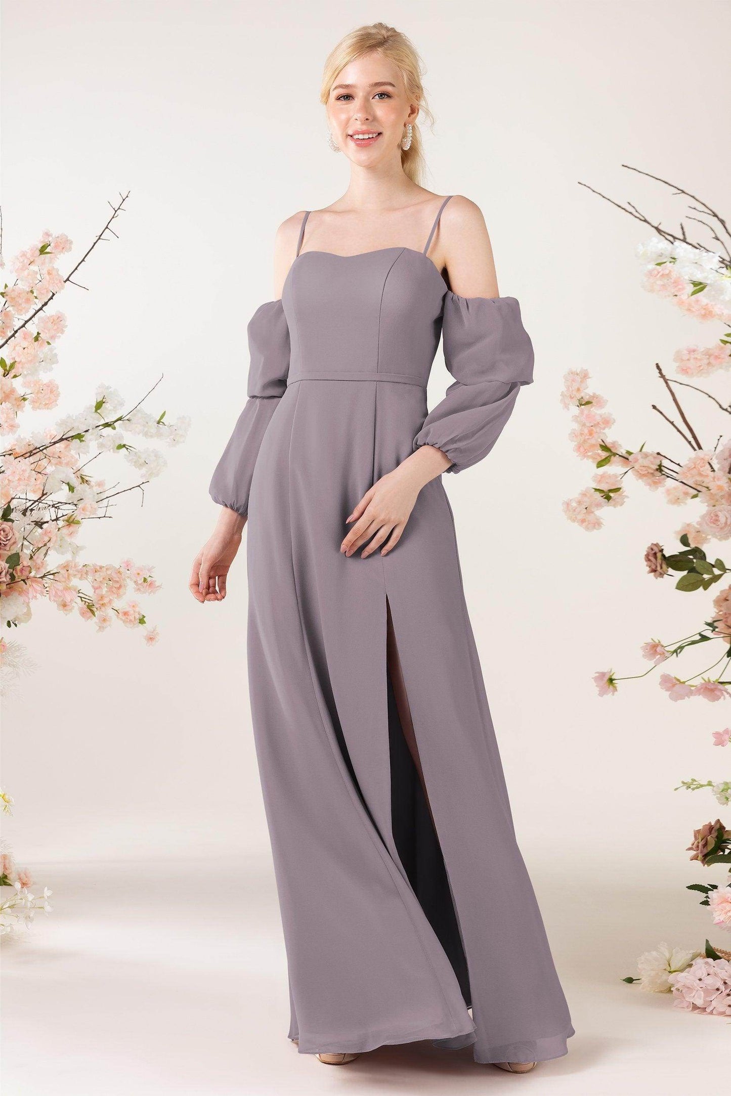 Trumpet Sweep-Brush Train Chiffon Bridesmaid Dress CB0459 - COCOMELODY
