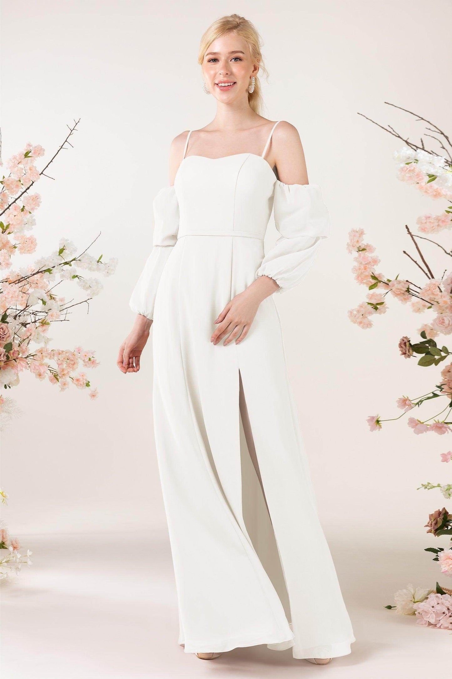 Trumpet Sweep-Brush Train Chiffon Bridesmaid Dress CB0459 - COCOMELODY