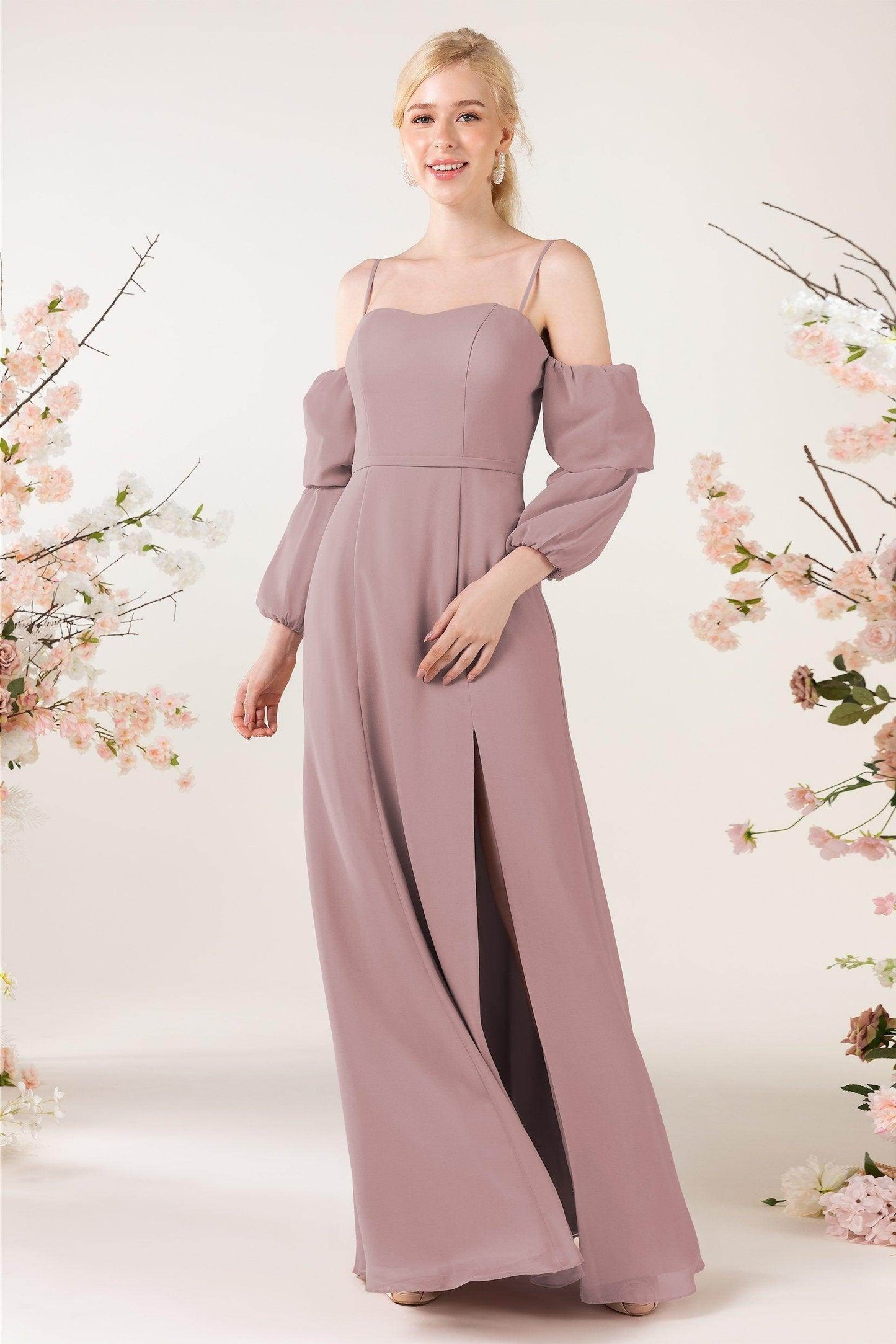 Trumpet Sweep-Brush Train Chiffon Bridesmaid Dress CB0459 - COCOMELODY