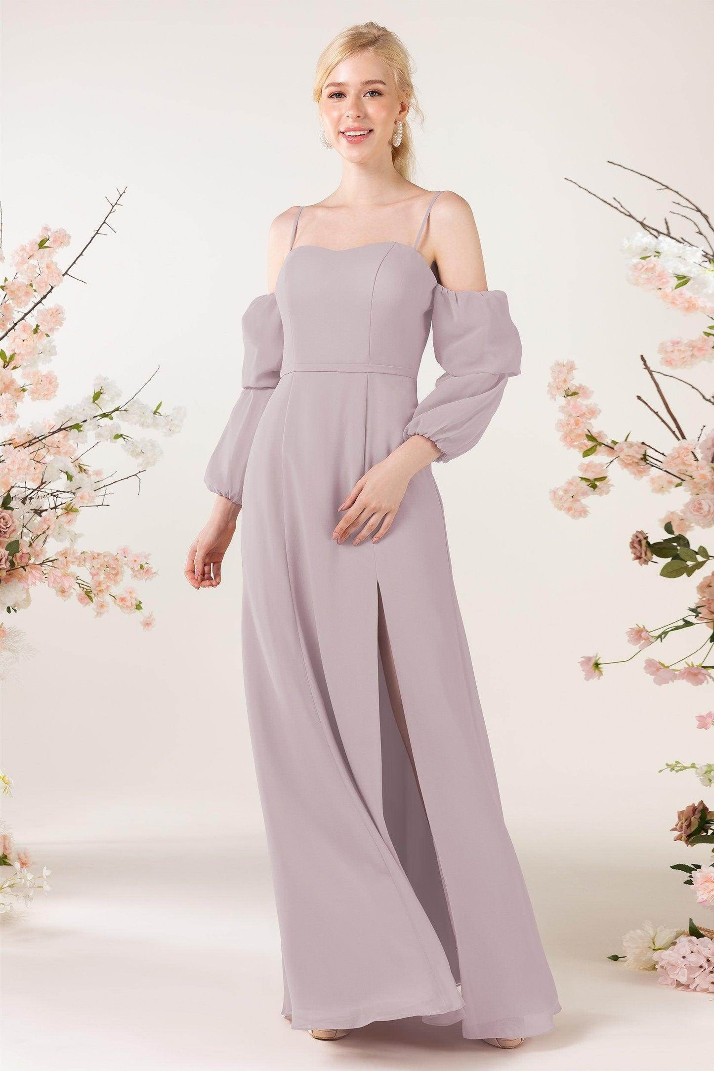 Trumpet Sweep-Brush Train Chiffon Bridesmaid Dress CB0459 - COCOMELODY