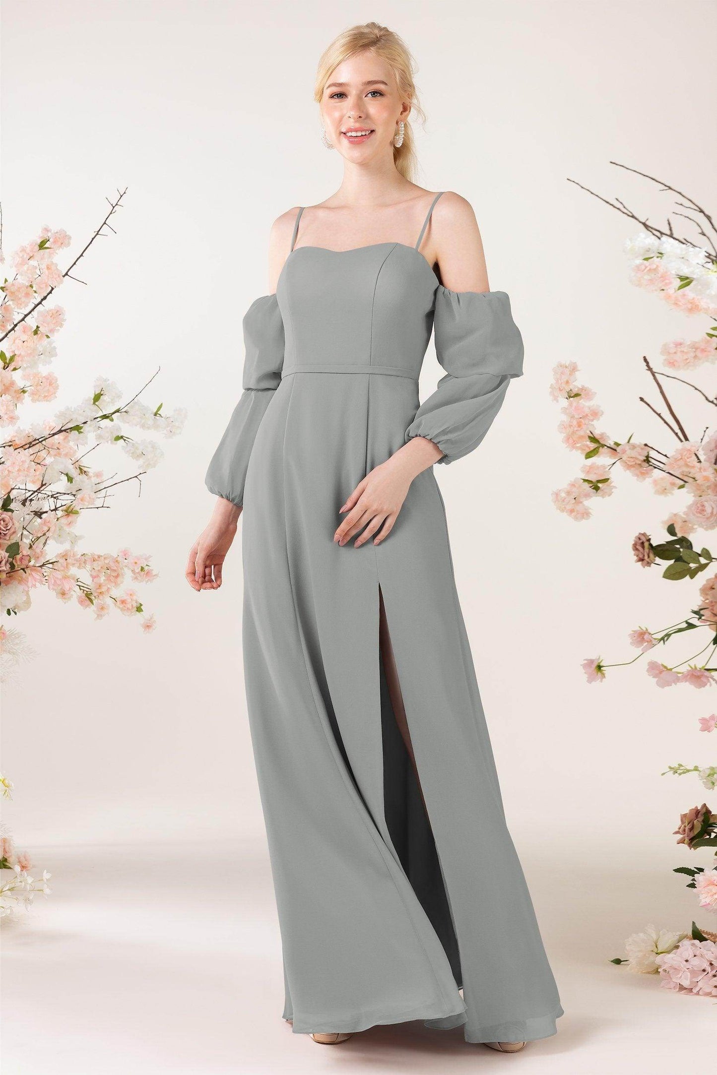 Trumpet Sweep-Brush Train Chiffon Bridesmaid Dress CB0459 - COCOMELODY