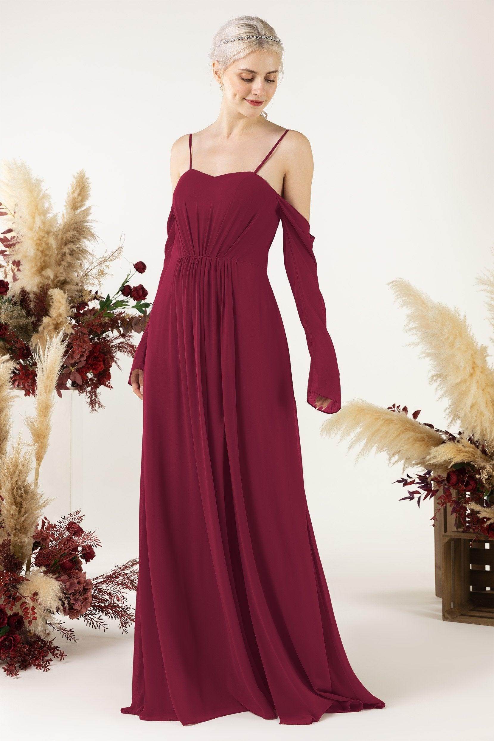 A-Line Sweep-Brush Train Chiffon Bridesmaid Dress CB0460 - COCOMELODY