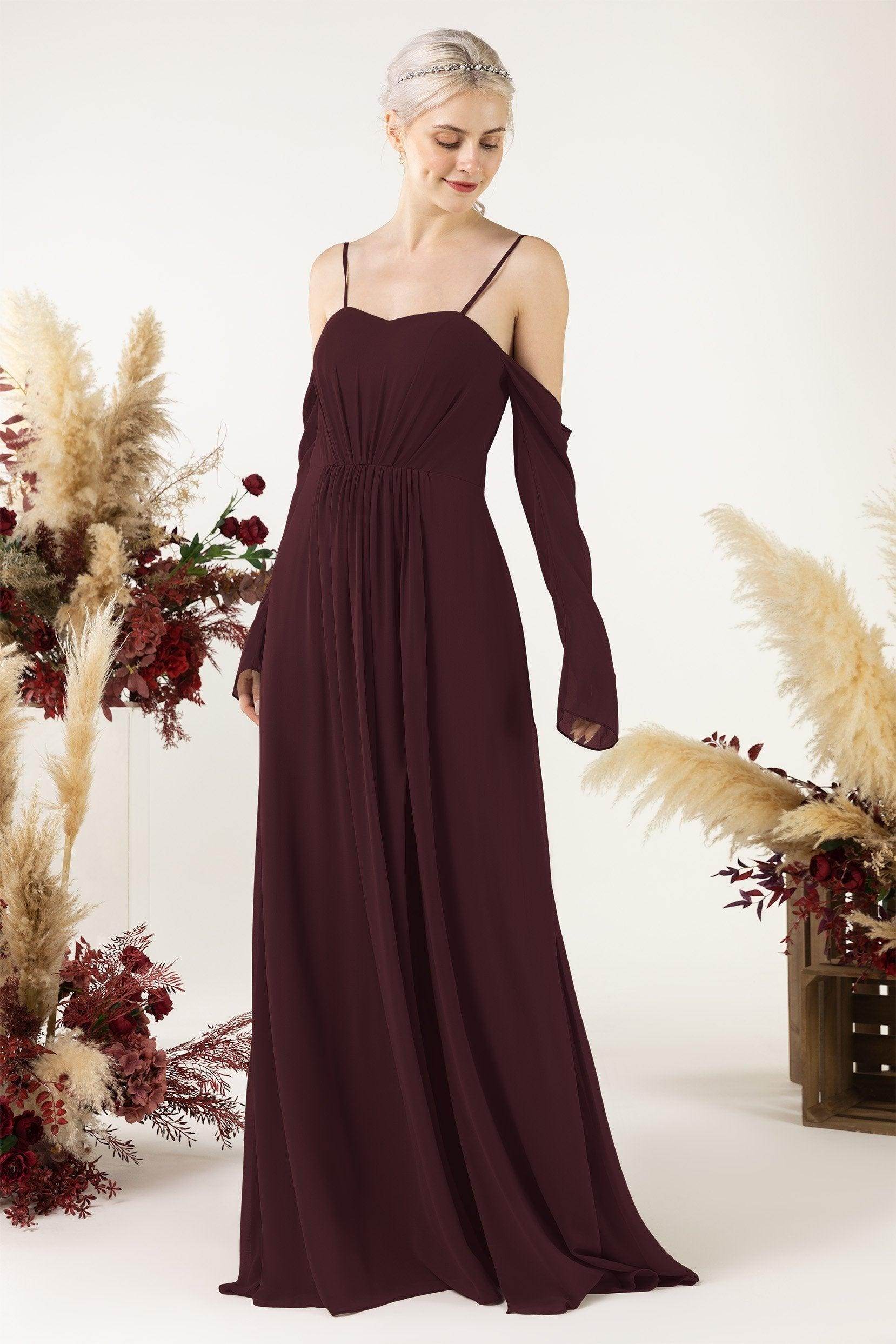 A-Line Sweep-Brush Train Chiffon Bridesmaid Dress CB0460 - COCOMELODY