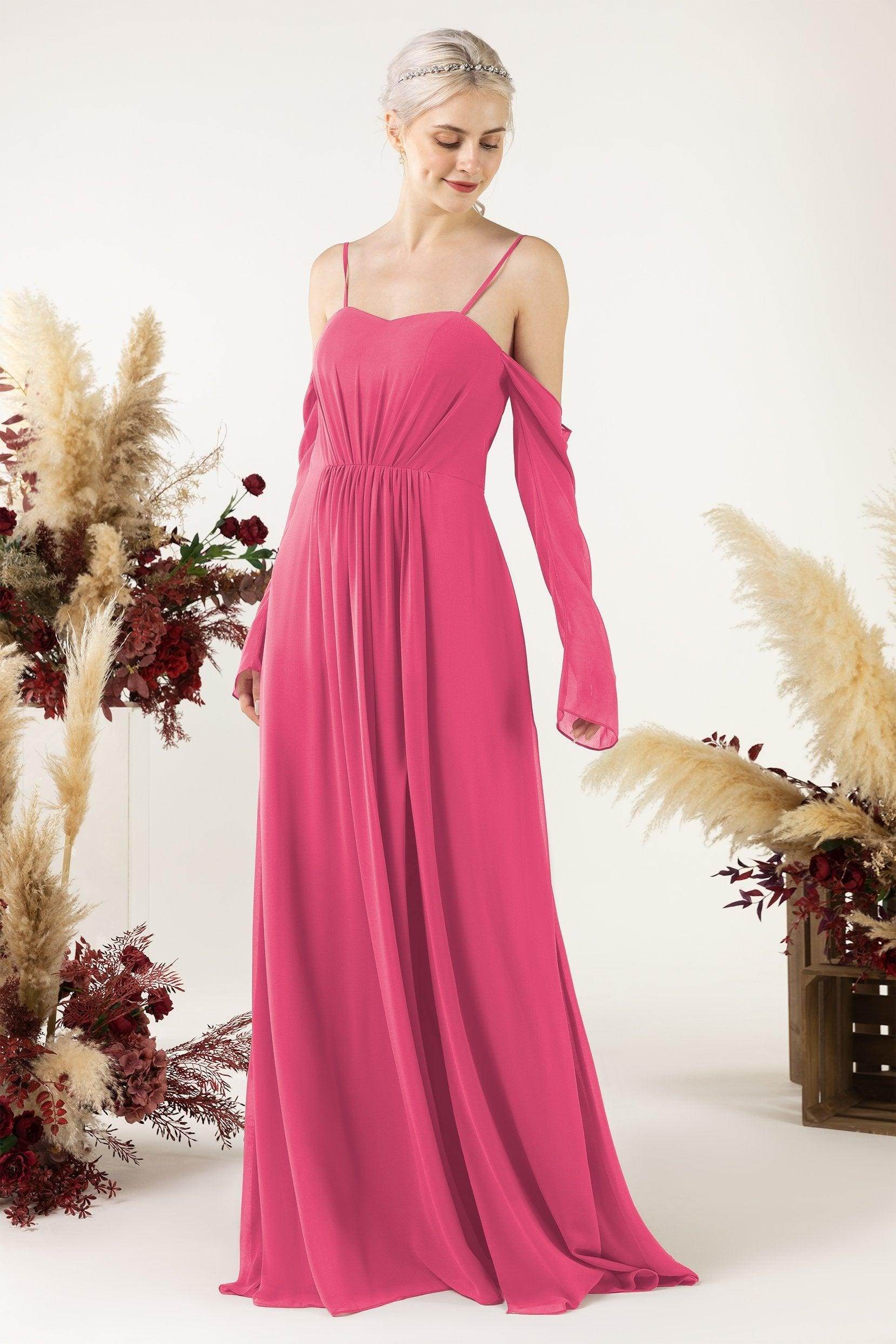 A-Line Sweep-Brush Train Chiffon Bridesmaid Dress CB0460 - COCOMELODY