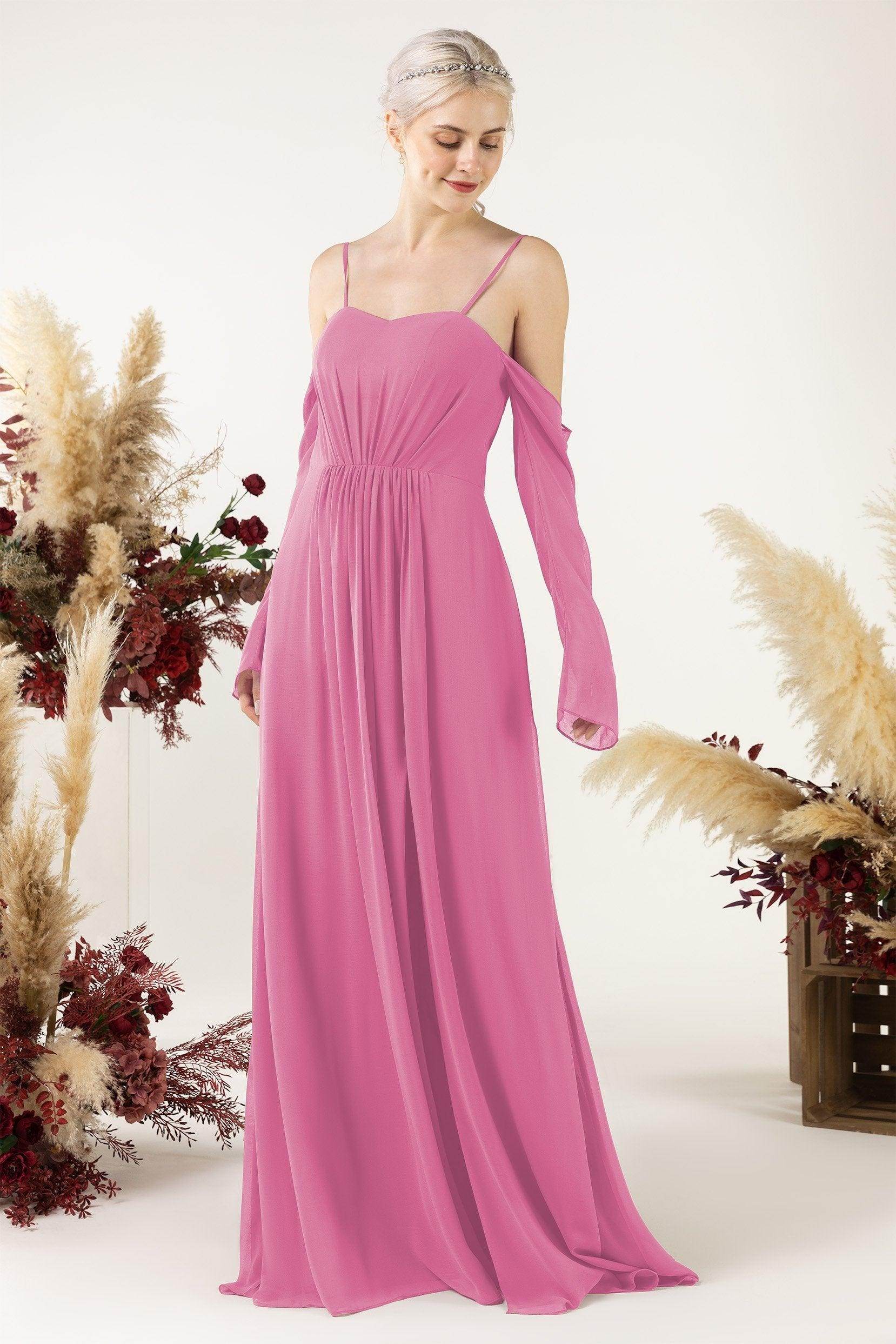 A-Line Sweep-Brush Train Chiffon Bridesmaid Dress CB0460 - COCOMELODY