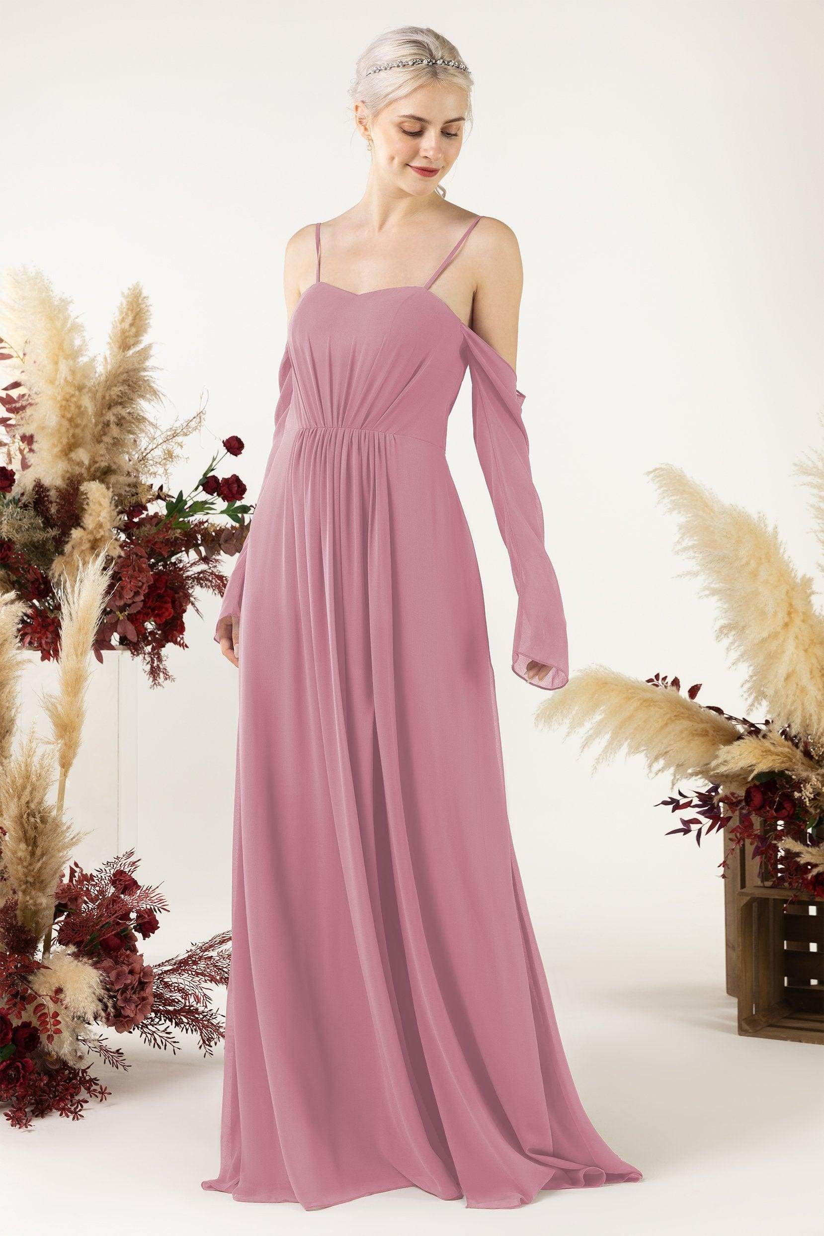 A-Line Sweep-Brush Train Chiffon Bridesmaid Dress CB0460 - COCOMELODY