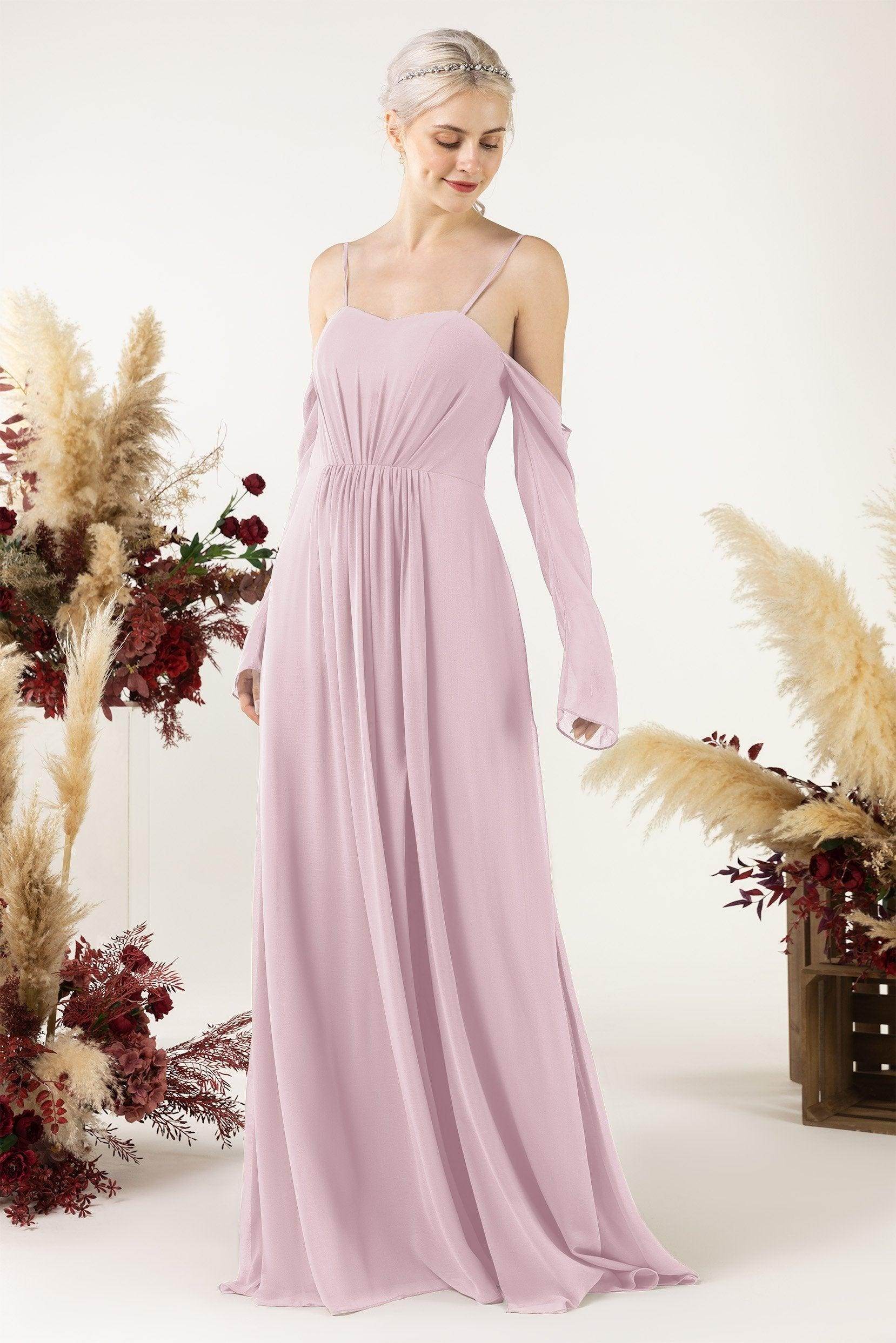 A-Line Sweep-Brush Train Chiffon Bridesmaid Dress CB0460 - COCOMELODY