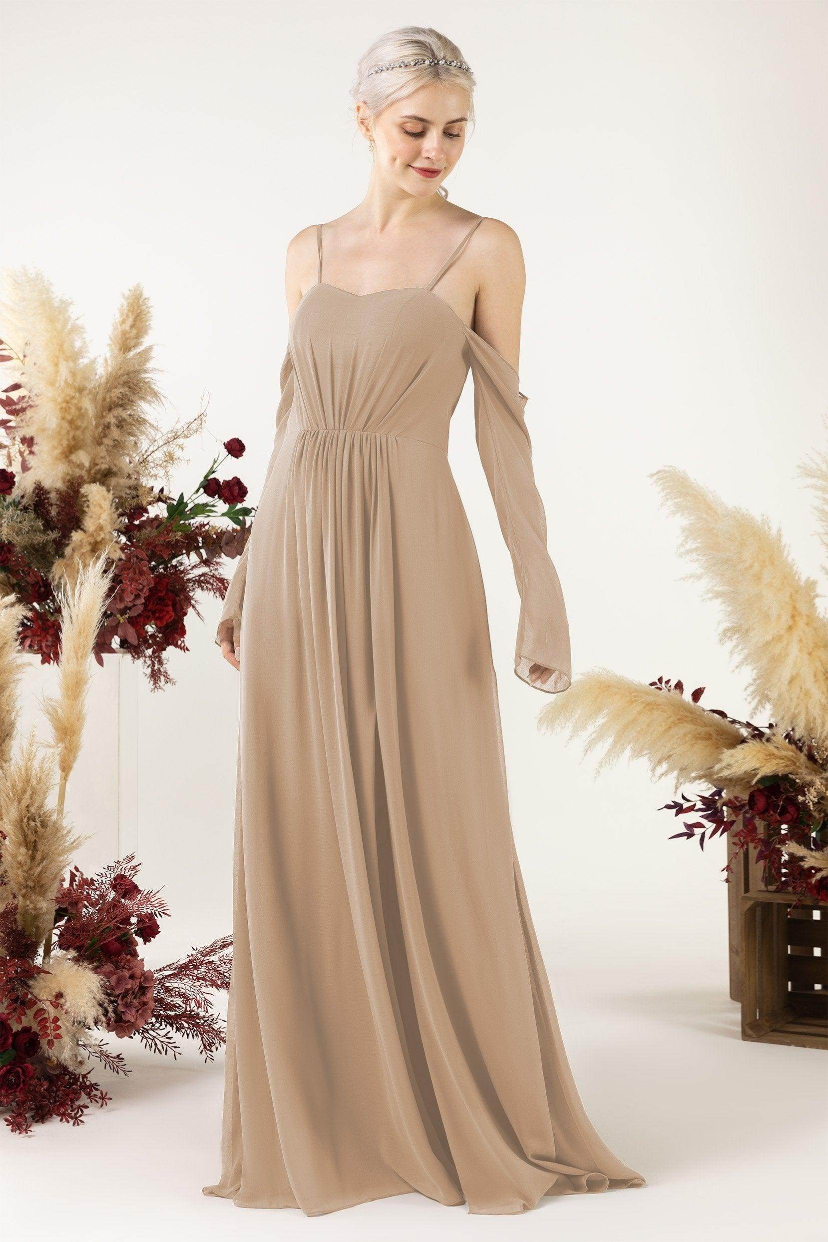 A-Line Sweep-Brush Train Chiffon Bridesmaid Dress CB0460 - COCOMELODY