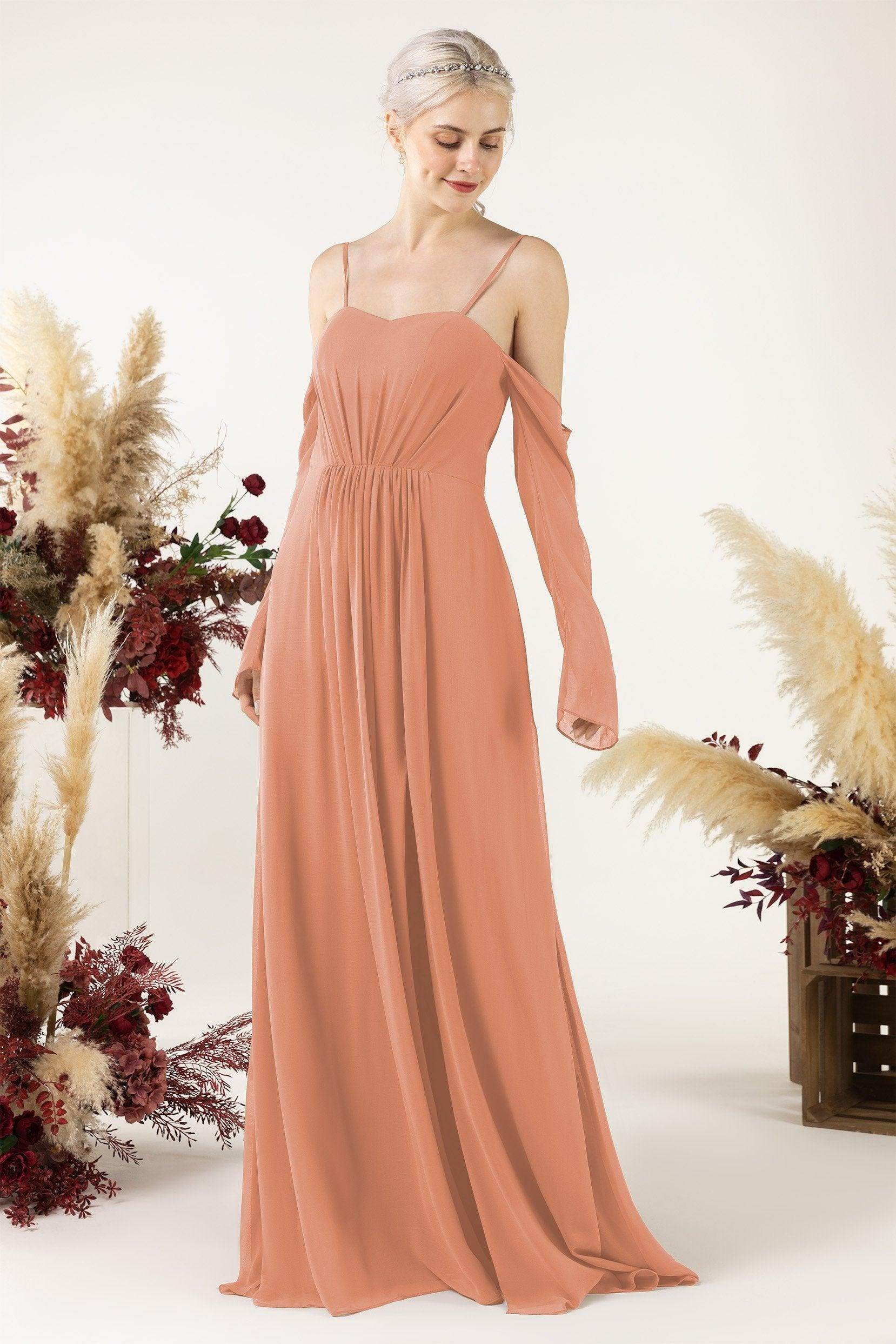 A-Line Sweep-Brush Train Chiffon Bridesmaid Dress CB0460 - COCOMELODY