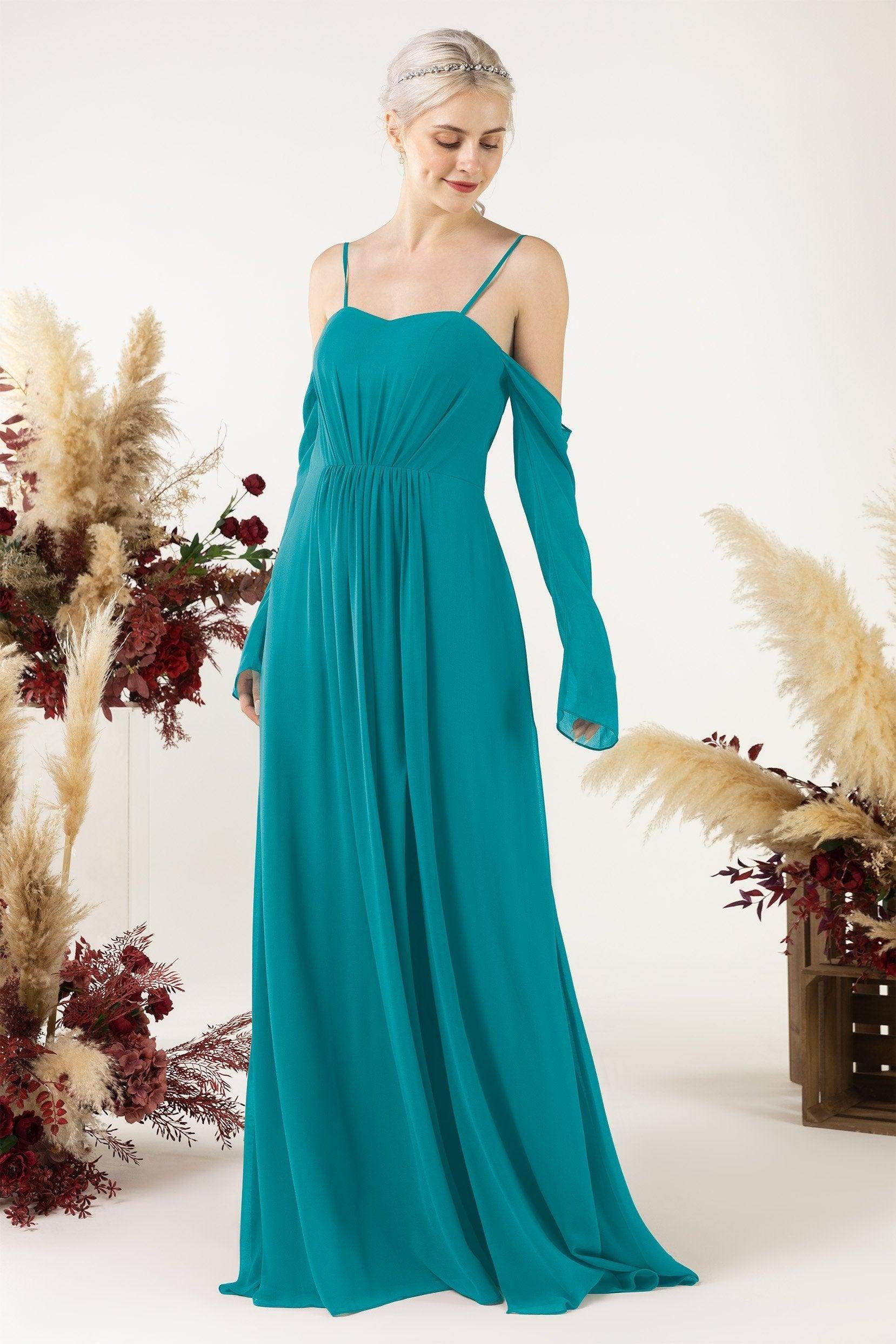 A-Line Sweep-Brush Train Chiffon Bridesmaid Dress CB0460 - COCOMELODY