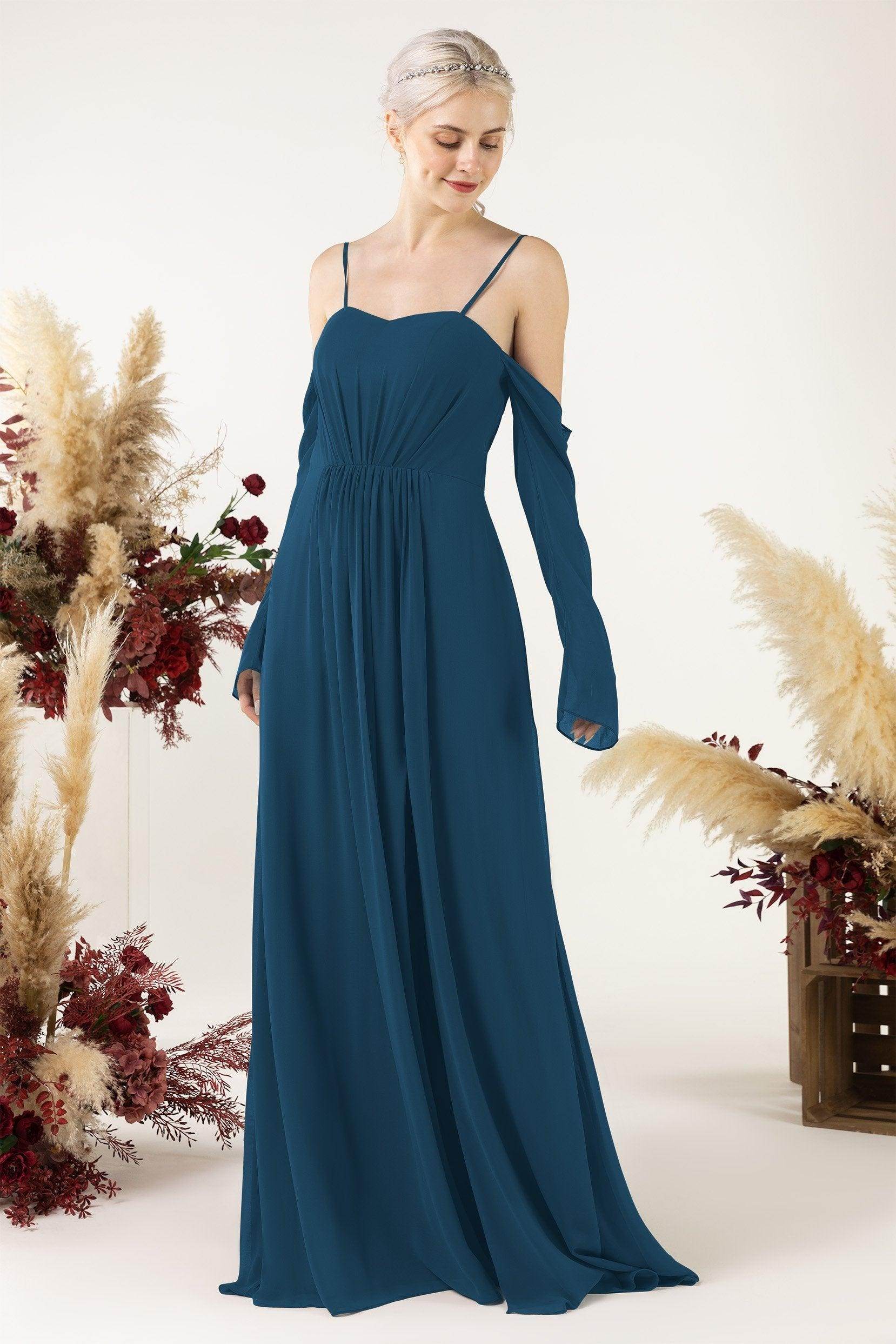 A-Line Sweep-Brush Train Chiffon Bridesmaid Dress CB0460 - COCOMELODY