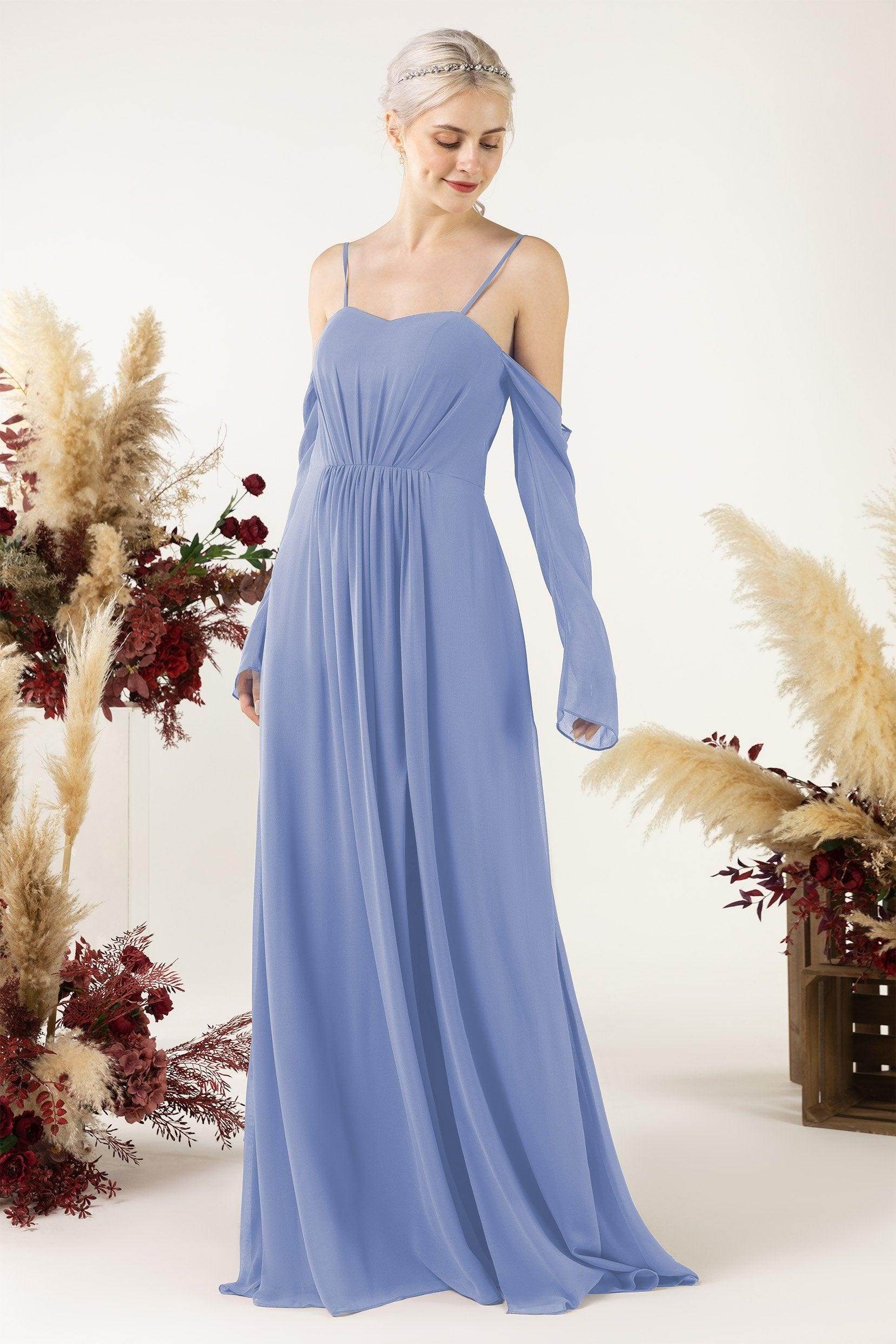 A-Line Sweep-Brush Train Chiffon Bridesmaid Dress CB0460 - COCOMELODY