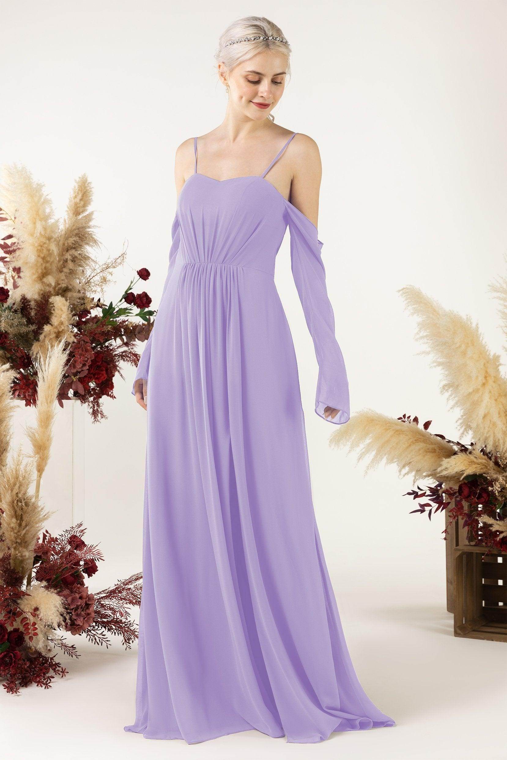 A-Line Sweep-Brush Train Chiffon Bridesmaid Dress CB0460 - COCOMELODY