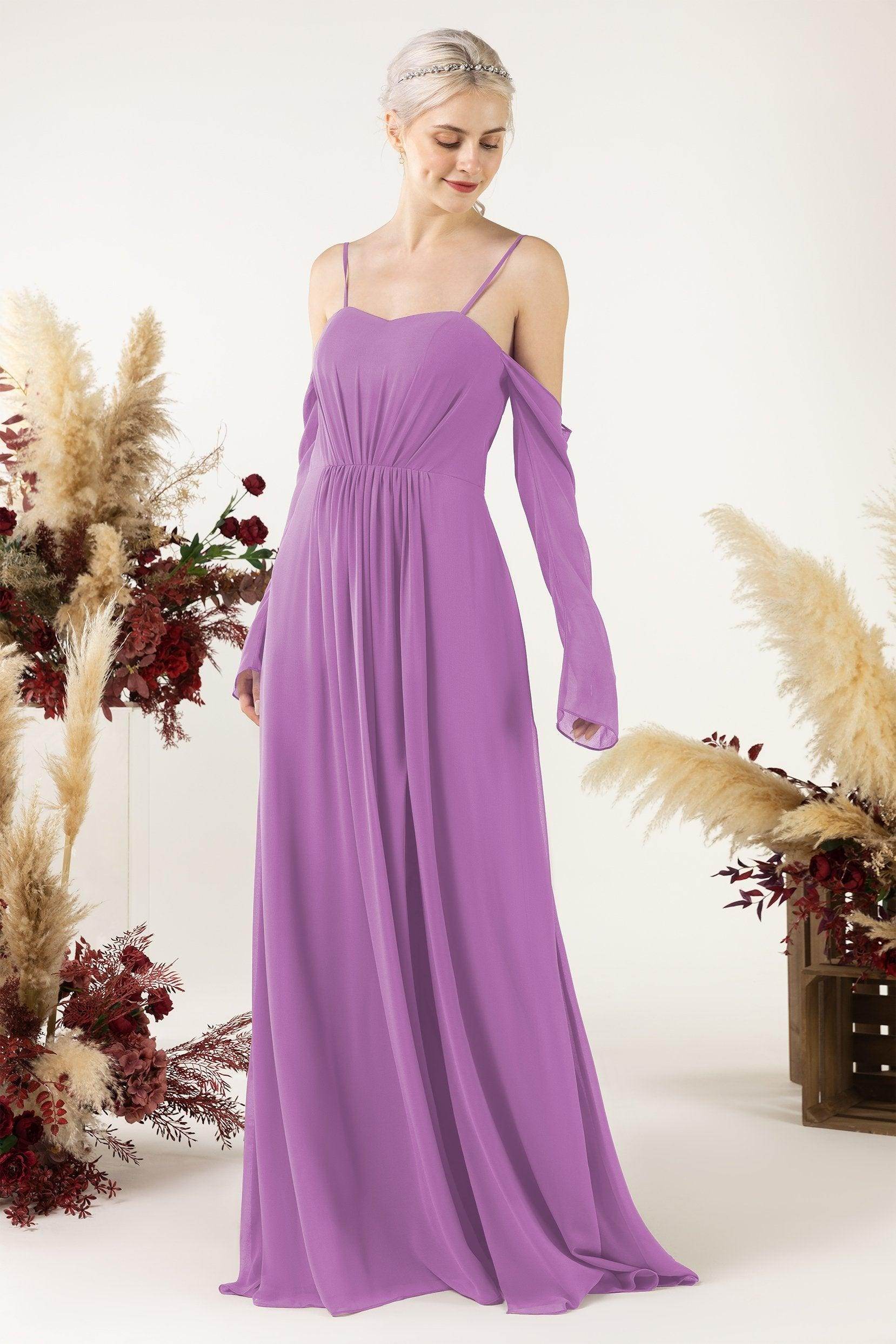 A-Line Sweep-Brush Train Chiffon Bridesmaid Dress CB0460 - COCOMELODY