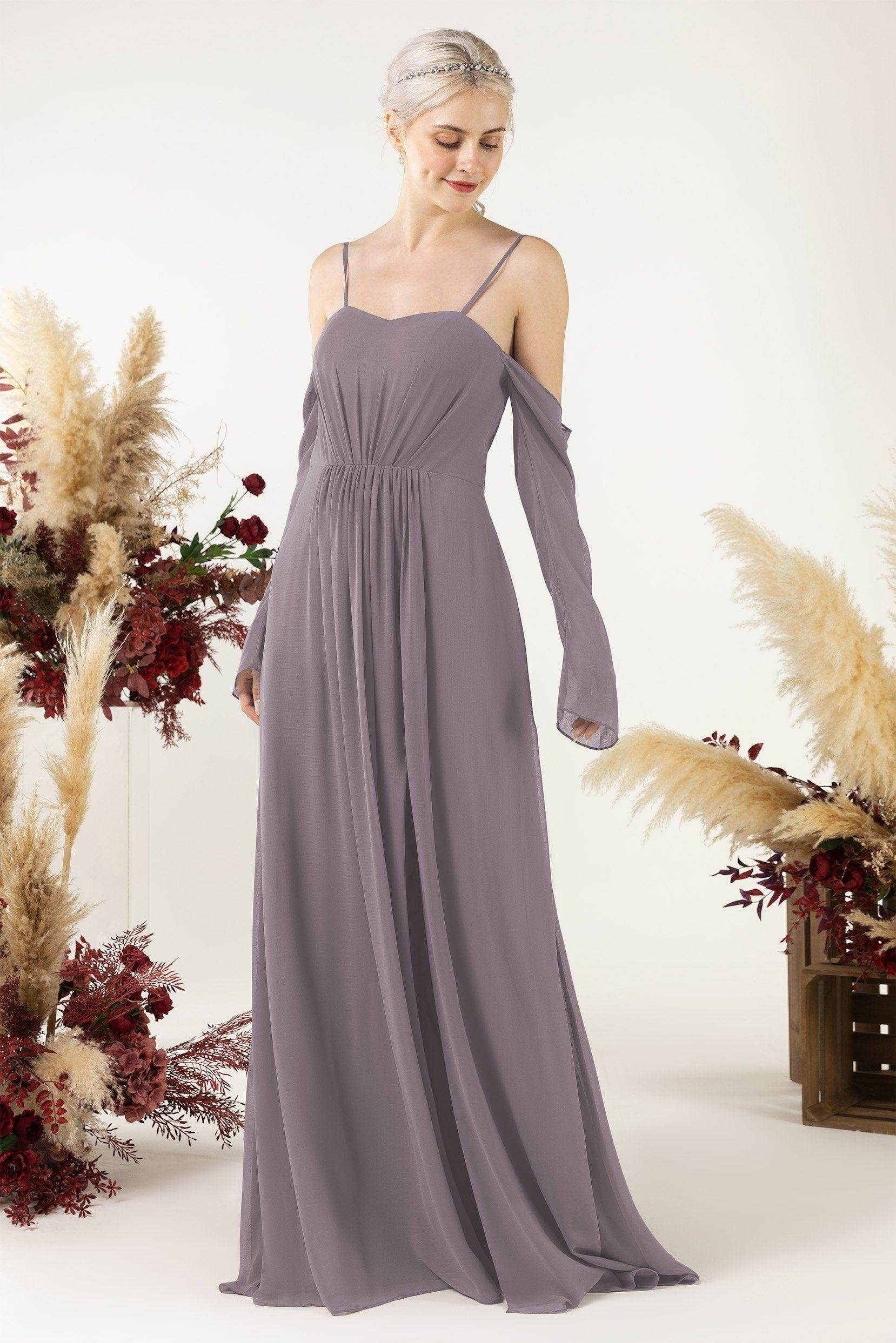A-Line Sweep-Brush Train Chiffon Bridesmaid Dress CB0460 - COCOMELODY