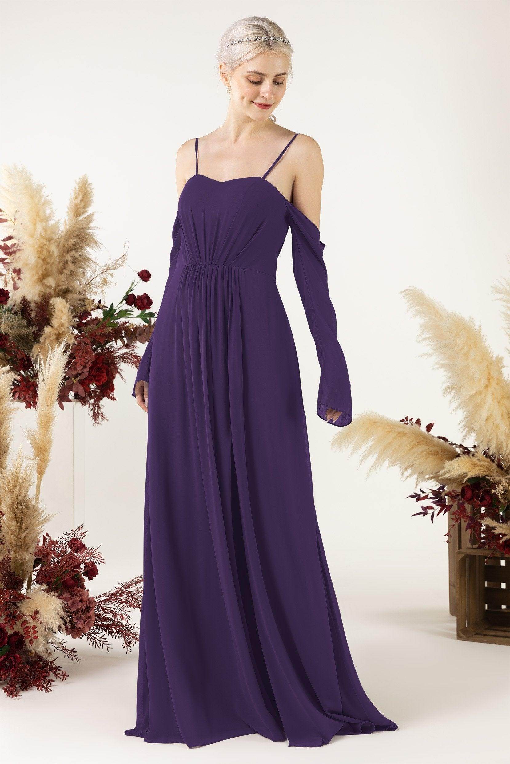 A-Line Sweep-Brush Train Chiffon Bridesmaid Dress CB0460 - COCOMELODY