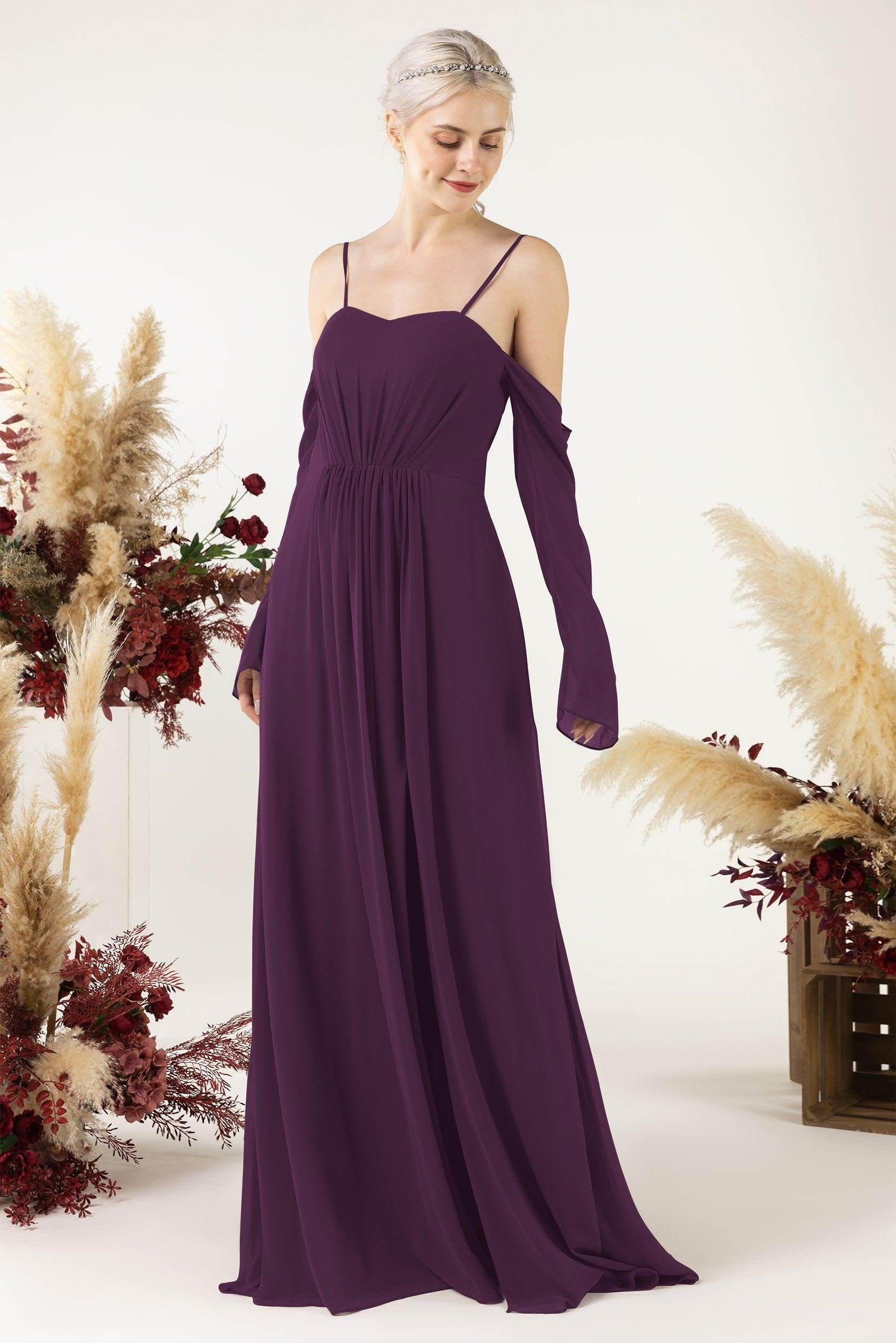 A-Line Sweep-Brush Train Chiffon Bridesmaid Dress CB0460 - COCOMELODY