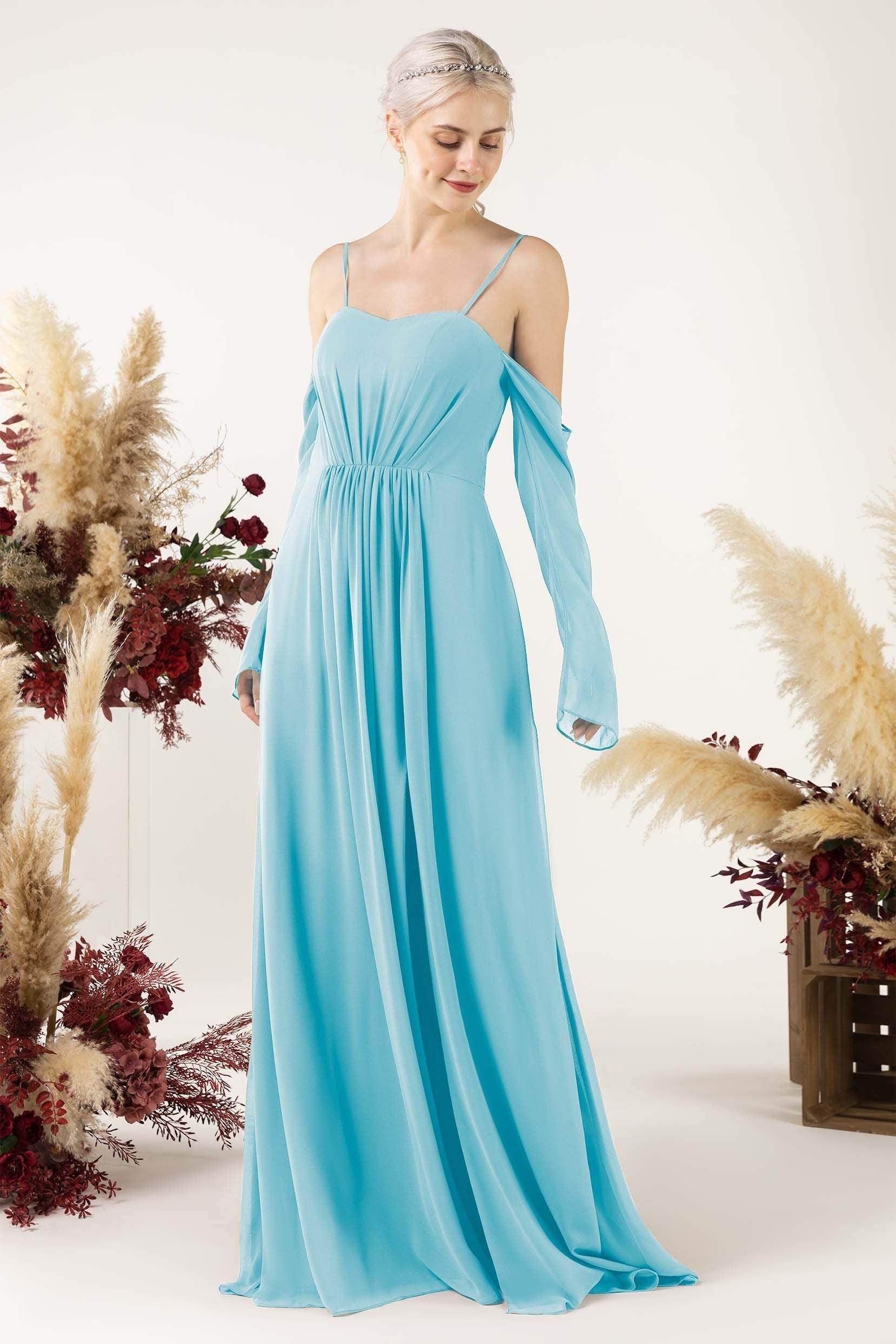 A-Line Sweep-Brush Train Chiffon Bridesmaid Dress CB0460 - COCOMELODY