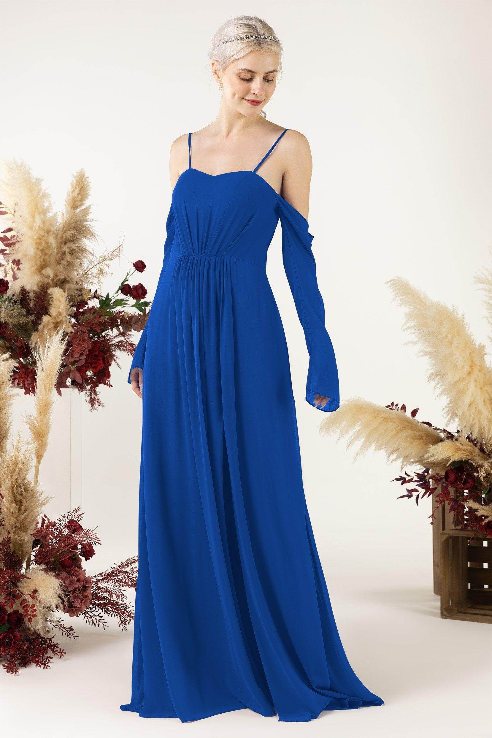 A-Line Sweep-Brush Train Chiffon Bridesmaid Dress CB0460 - COCOMELODY