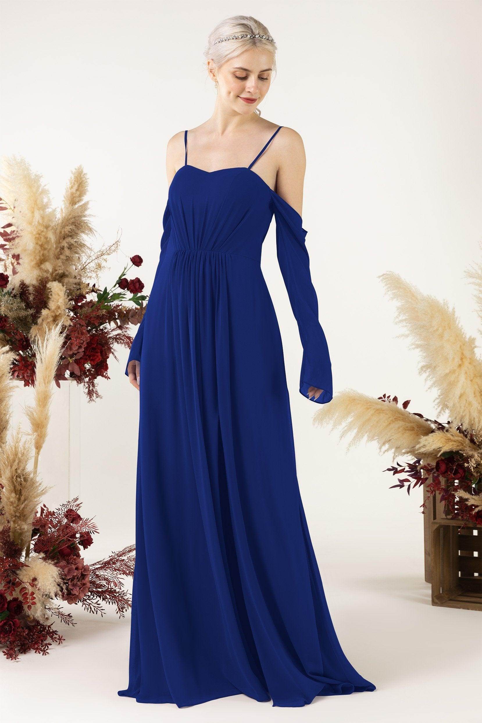 A-Line Sweep-Brush Train Chiffon Bridesmaid Dress CB0460 - COCOMELODY