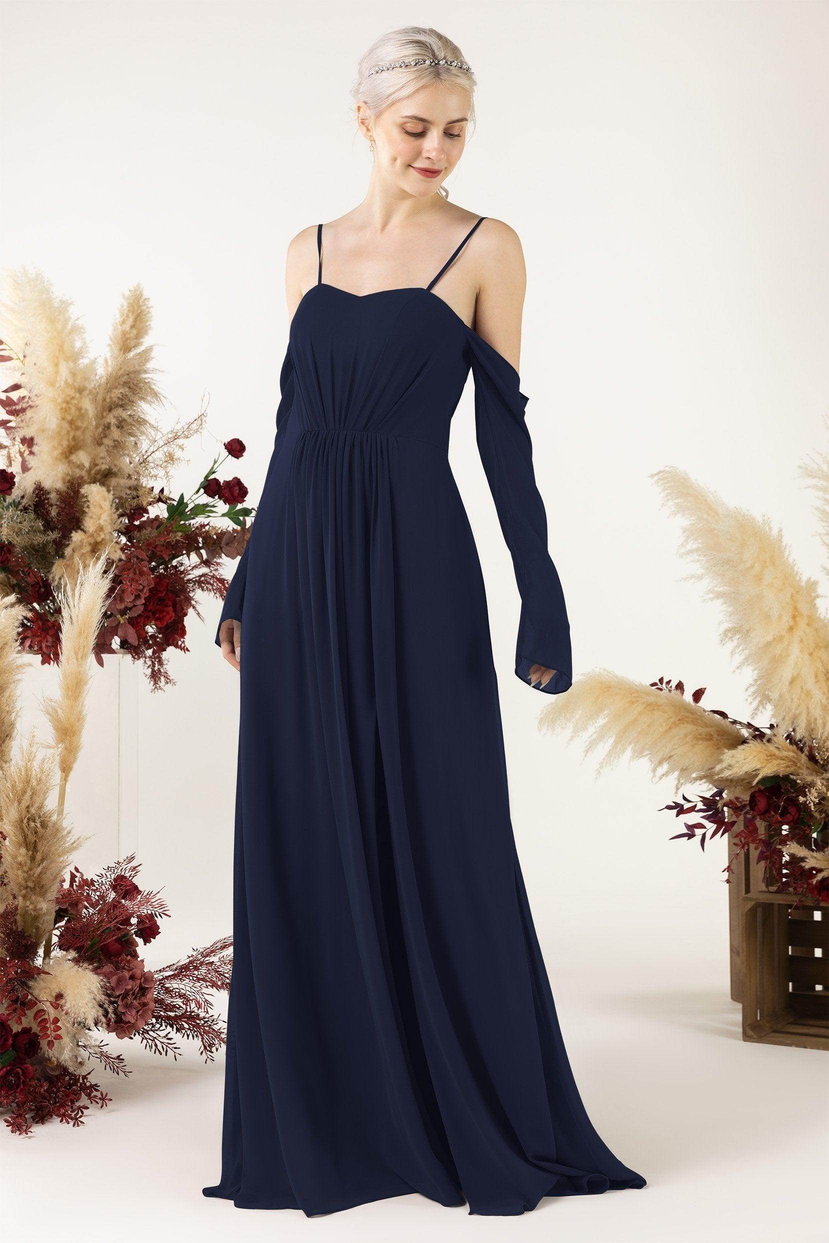 A-Line Sweep-Brush Train Chiffon Bridesmaid Dress CB0460 - COCOMELODY