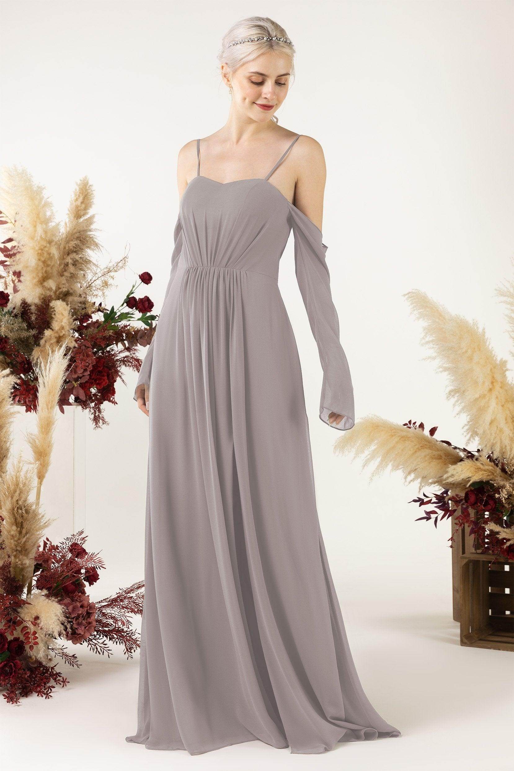 A-Line Sweep-Brush Train Chiffon Bridesmaid Dress CB0460 - COCOMELODY