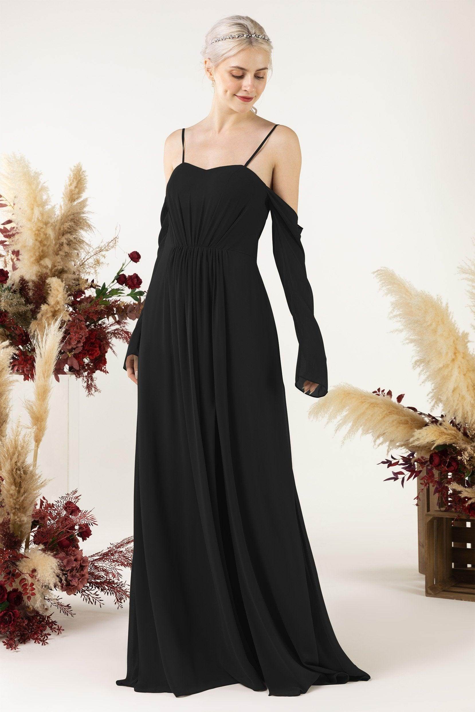 A-Line Sweep-Brush Train Chiffon Bridesmaid Dress CB0460 - COCOMELODY