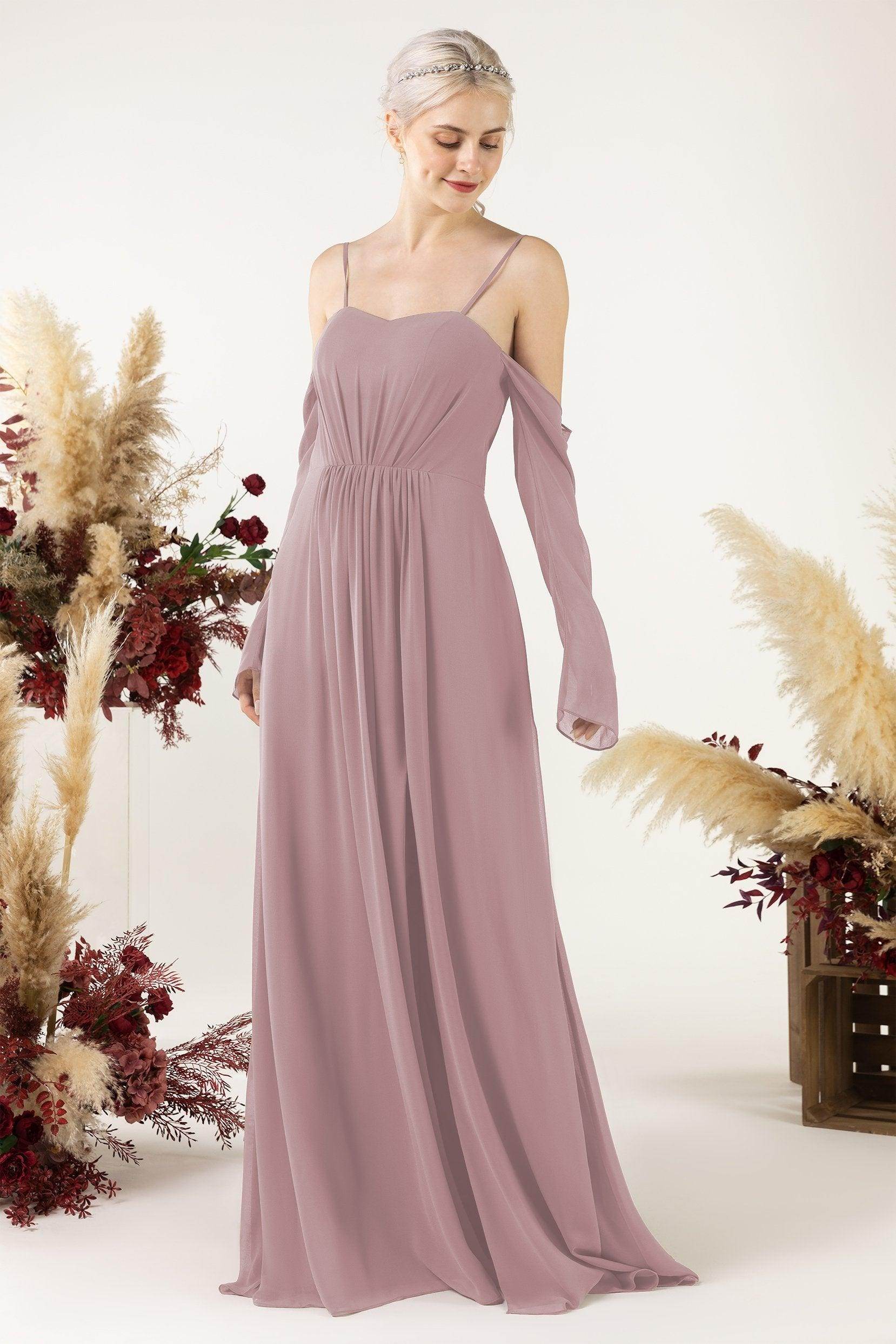 A-Line Sweep-Brush Train Chiffon Bridesmaid Dress CB0460 - COCOMELODY
