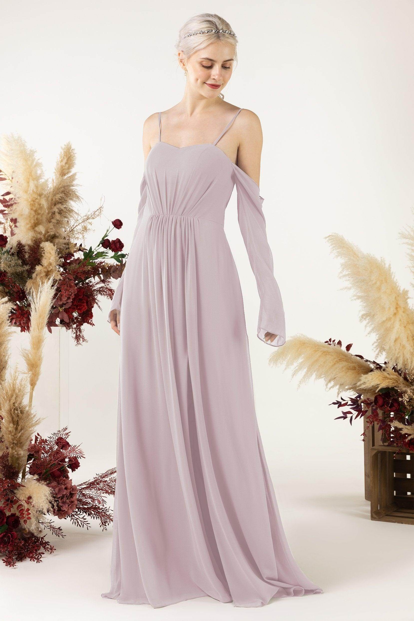 A-Line Sweep-Brush Train Chiffon Bridesmaid Dress CB0460 - COCOMELODY