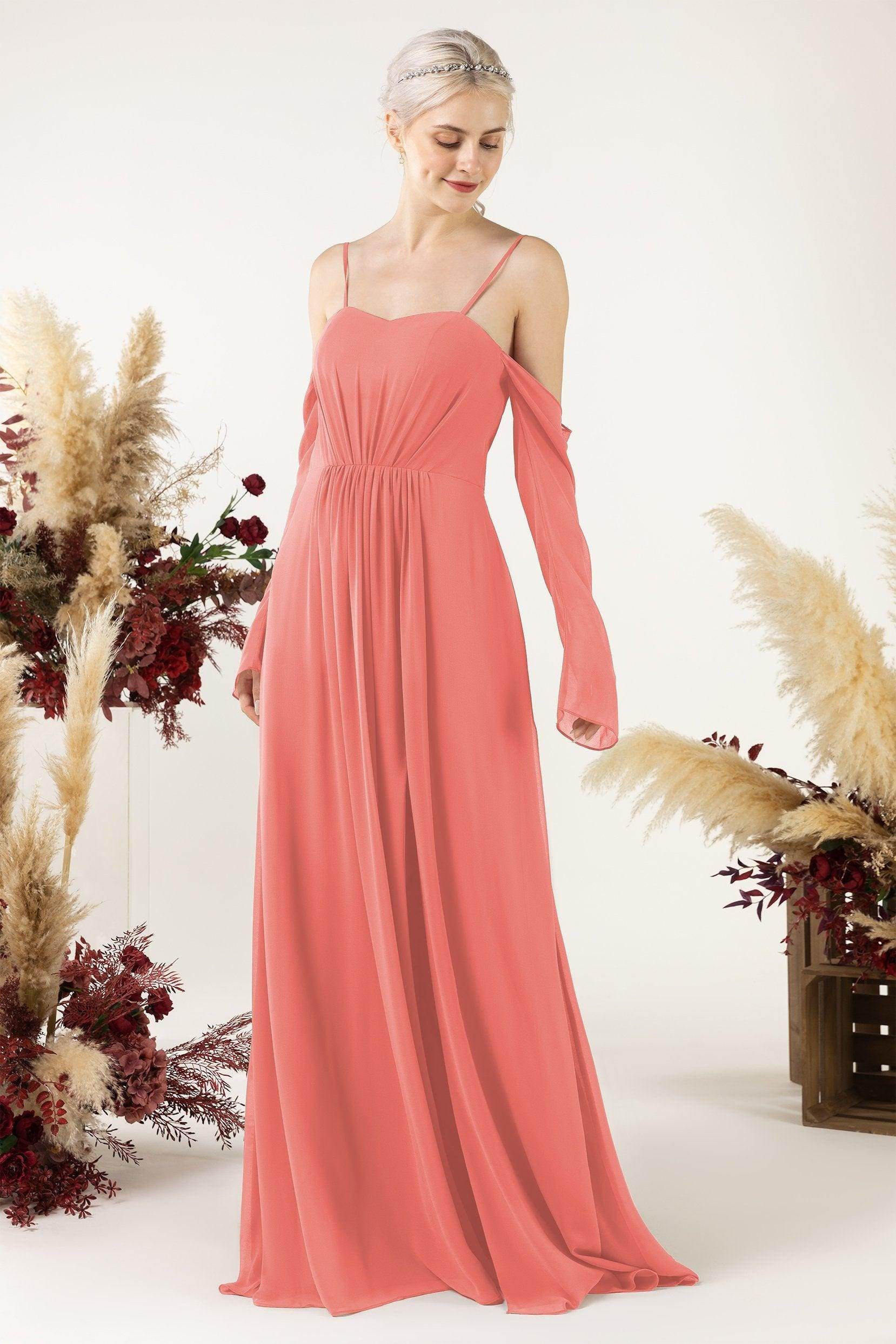 A-Line Sweep-Brush Train Chiffon Bridesmaid Dress CB0460 - COCOMELODY