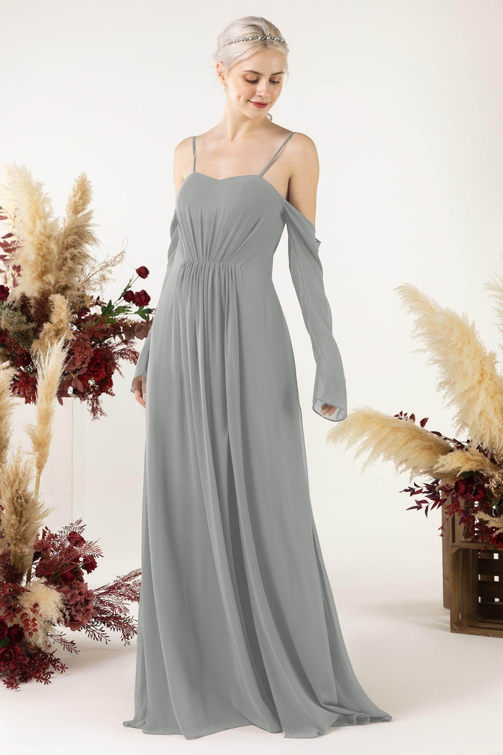 A-Line Sweep-Brush Train Chiffon Bridesmaid Dress CB0460 - COCOMELODY