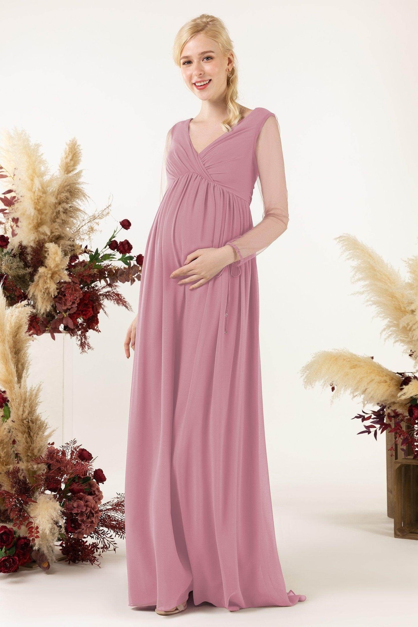 A-Line Sweep-Brush Train Chiffon Bridesmaid Dress CB0461M - COCOMELODY
