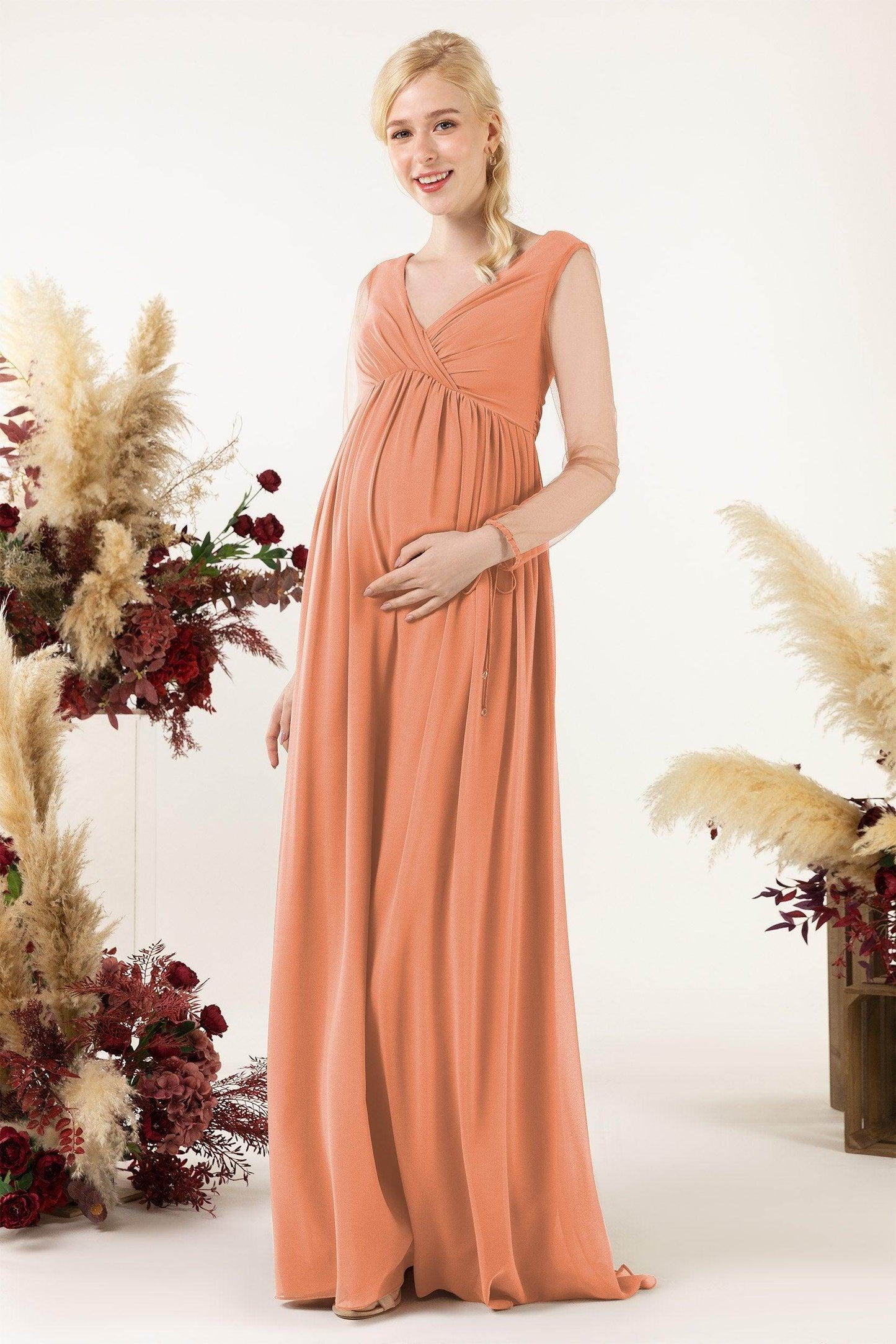 A-Line Sweep-Brush Train Chiffon Bridesmaid Dress CB0461M - COCOMELODY